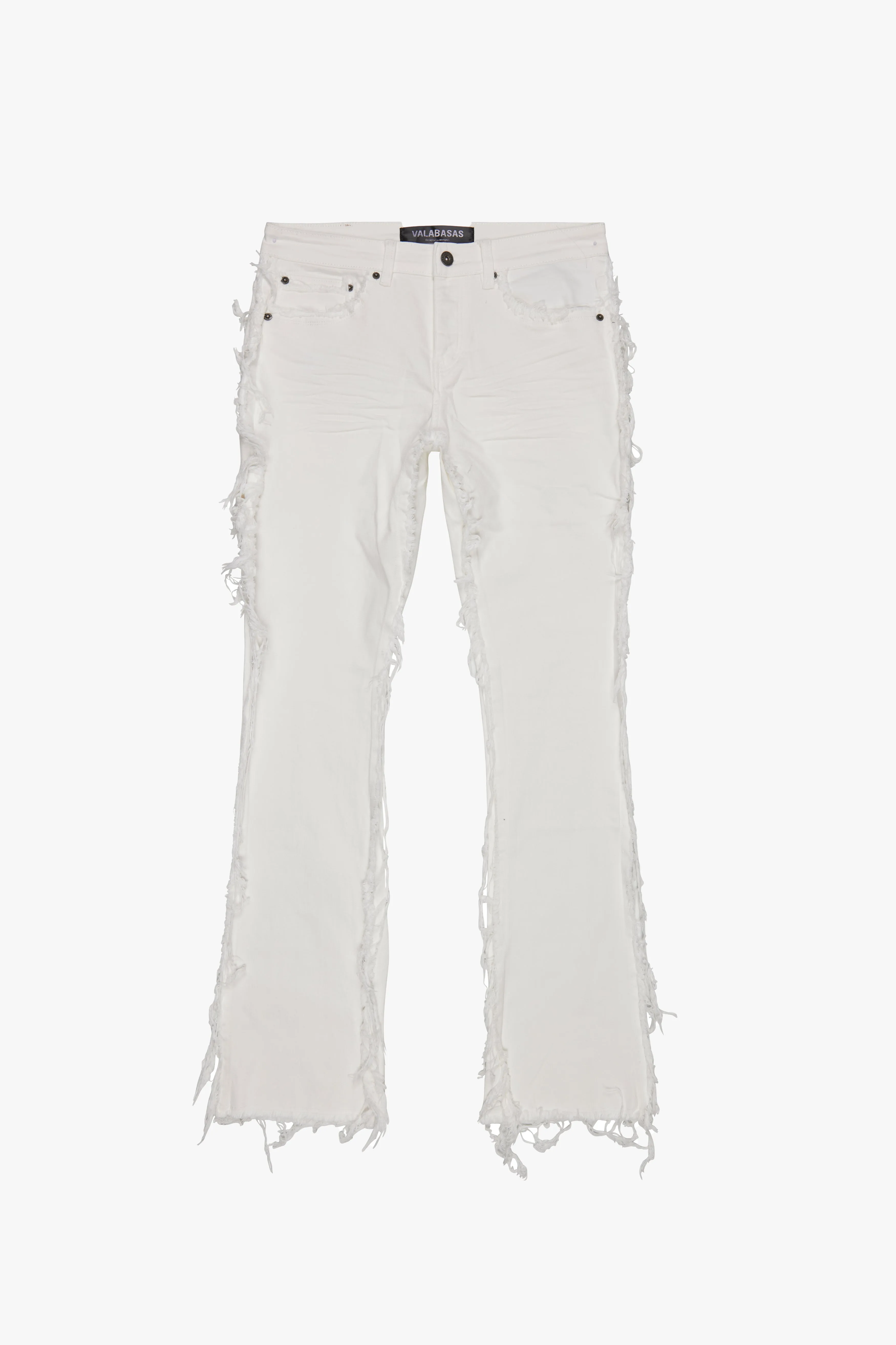 "SKYLINE" STACKED FLARE JEAN WHITE sold by valabasas