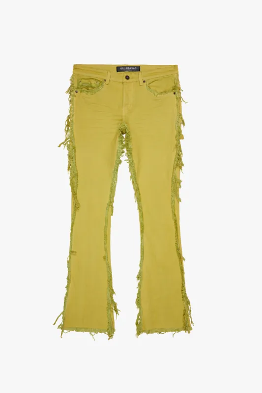 "SKYLINE" STACKED FLARE JEAN NEON YELLOW sold by valabasas