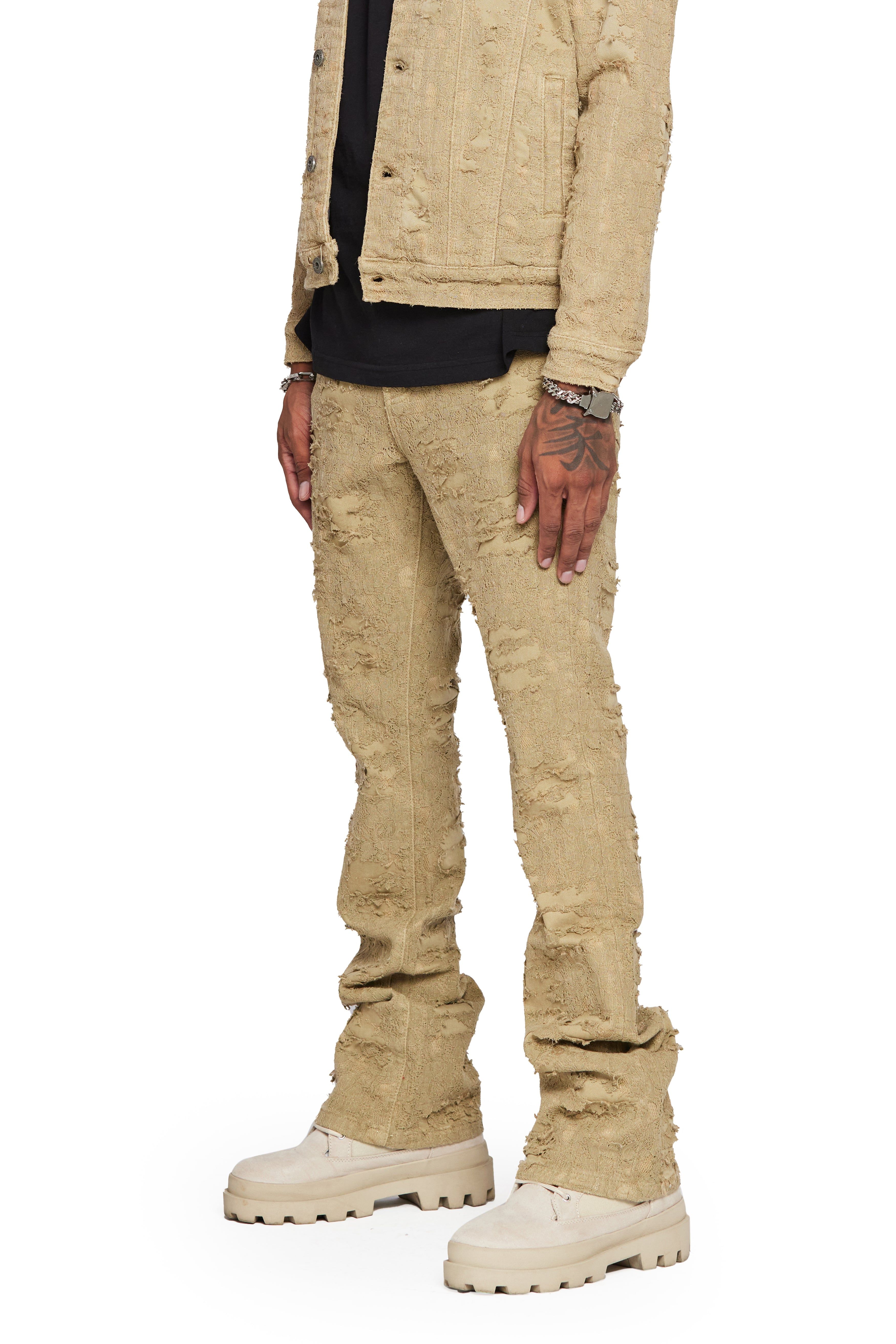 "BLUE MOON" KHAKI STACKED FLARE JEAN sold by valabasas product image thumbnail 4