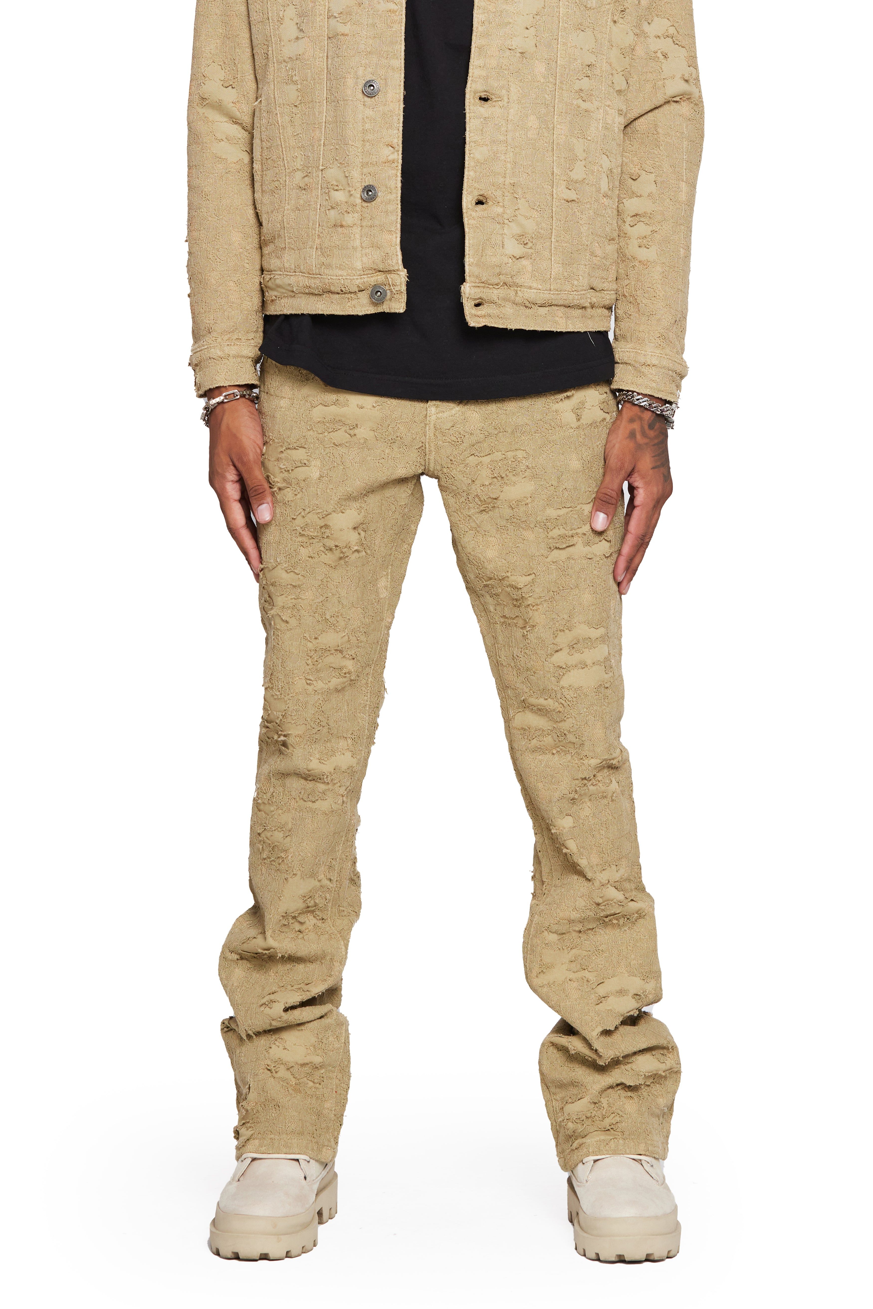 "BLUE MOON" KHAKI STACKED FLARE JEAN sold by valabasas product image thumbnail 2