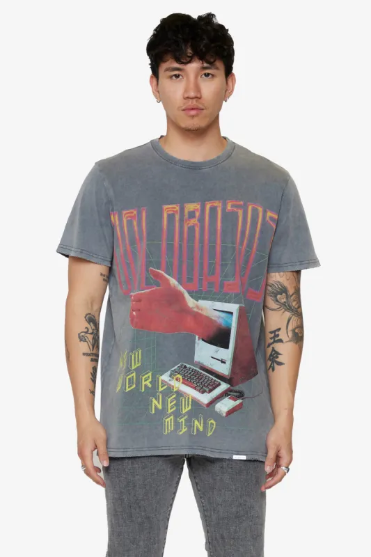 "NEW WORLD" VINTAGE GREY TEE sold by valabasas