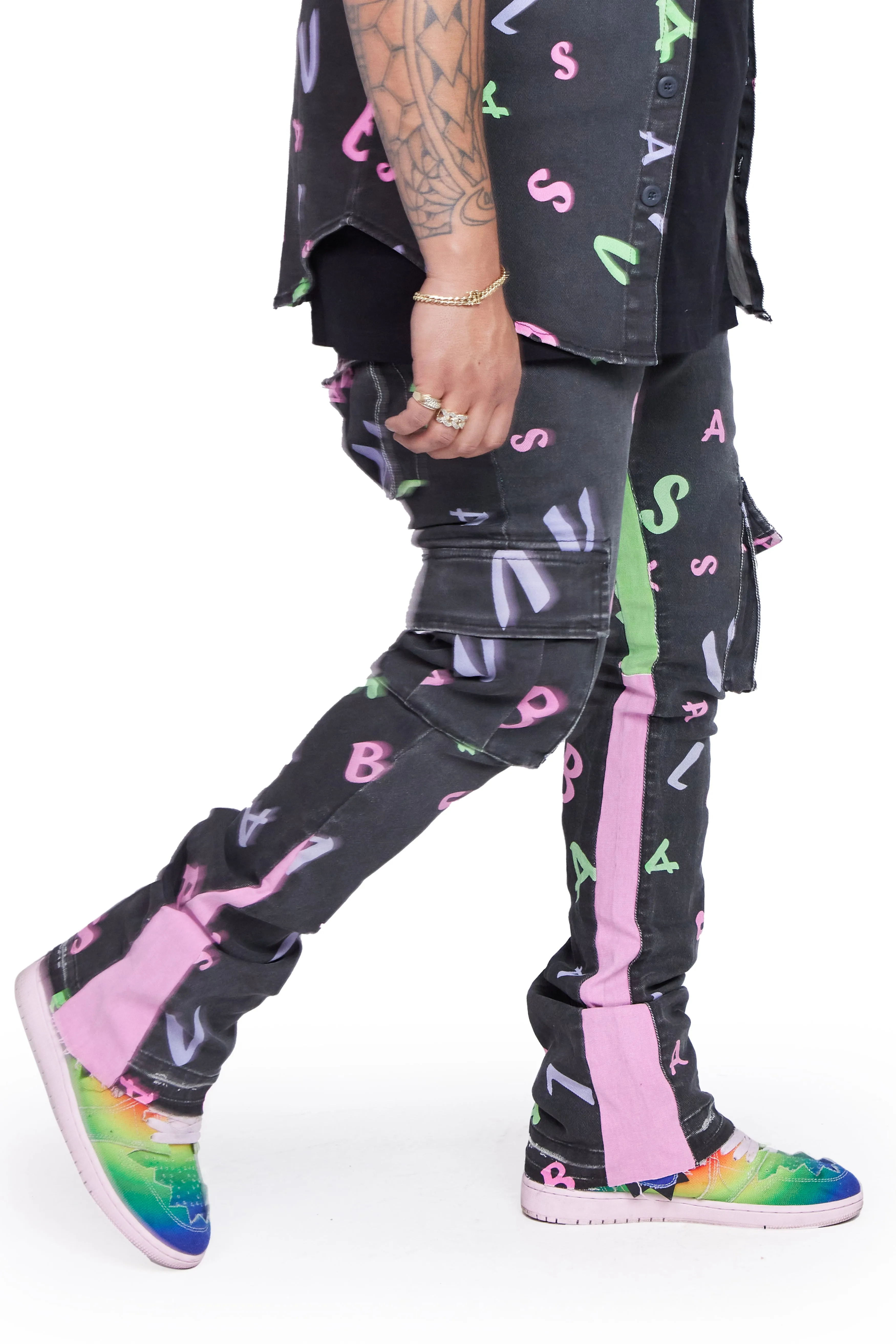 “PUZZLED” BLACK V CAMO STACKED FLARE JEAN sold by valabasas product image thumbnail 2