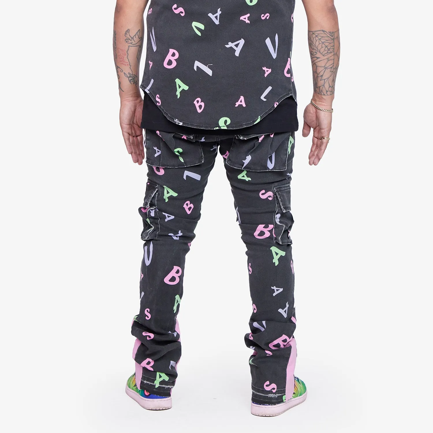 “PUZZLED” BLACK V CAMO STACKED FLARE JEAN sold by valabasas product image thumbnail 4