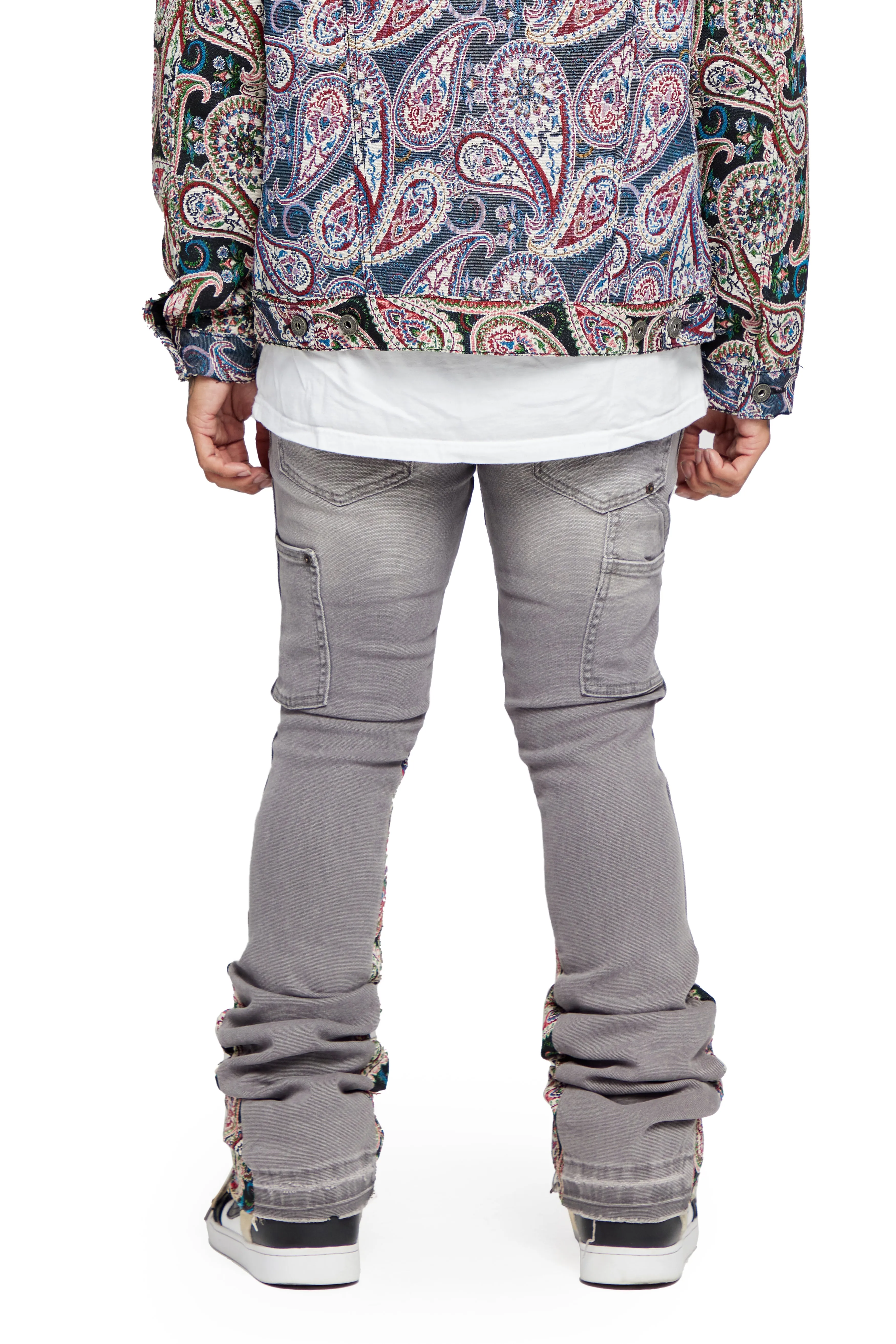 “ALPHA” GREY JACQUARD STACKED FLARE JEAN sold by valabasas product image thumbnail 2