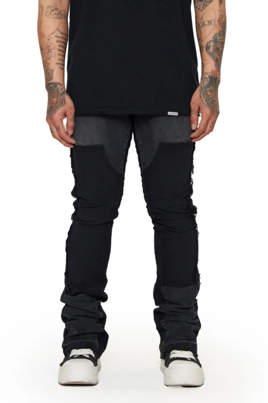 “ALPHA" BLACK WASHED STACKED FLARE JEAN sold by valabasas