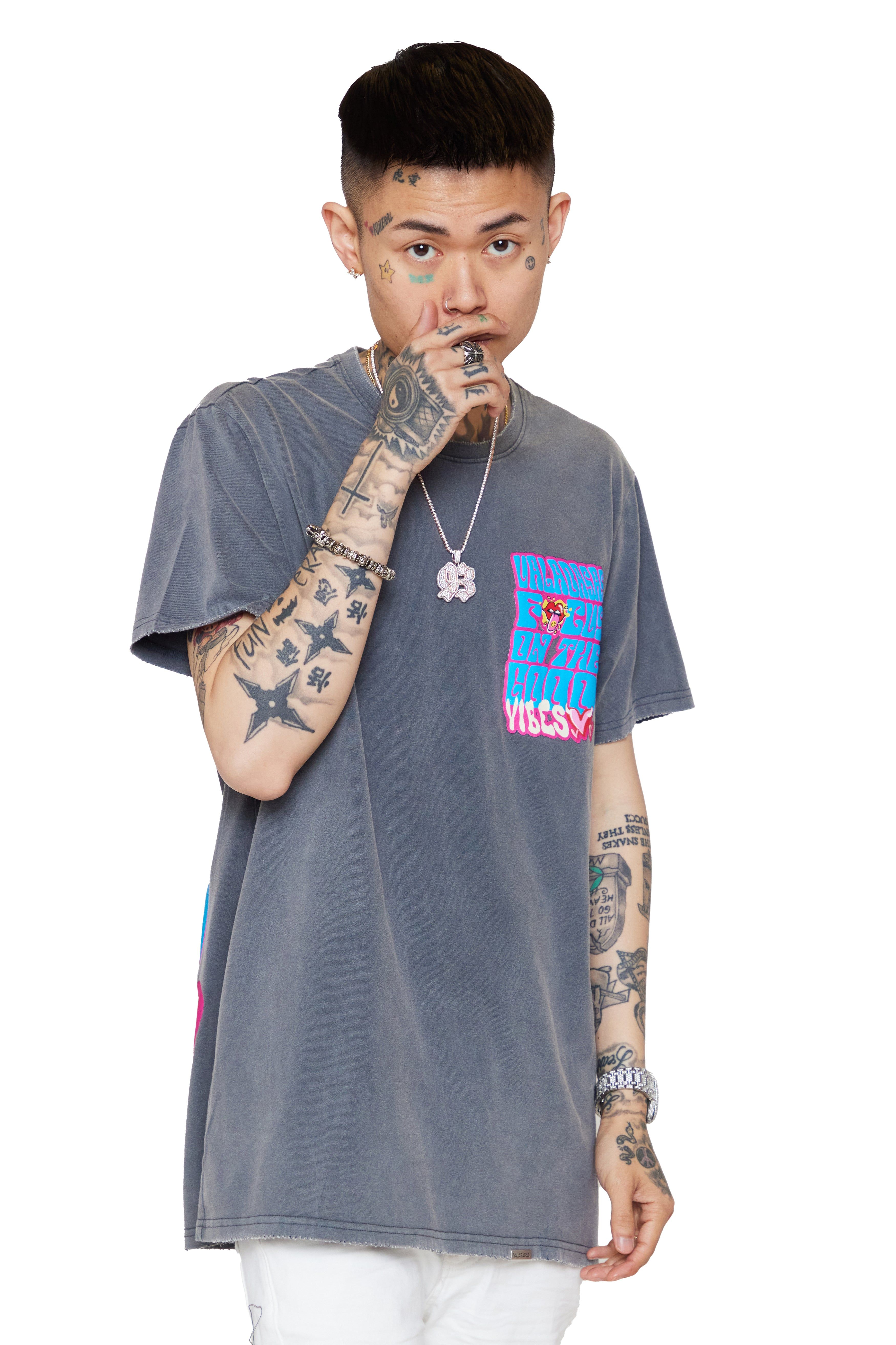 "GOOD VIBES" VINTAGE GREY TEE sold by valabasas product image thumbnail 5