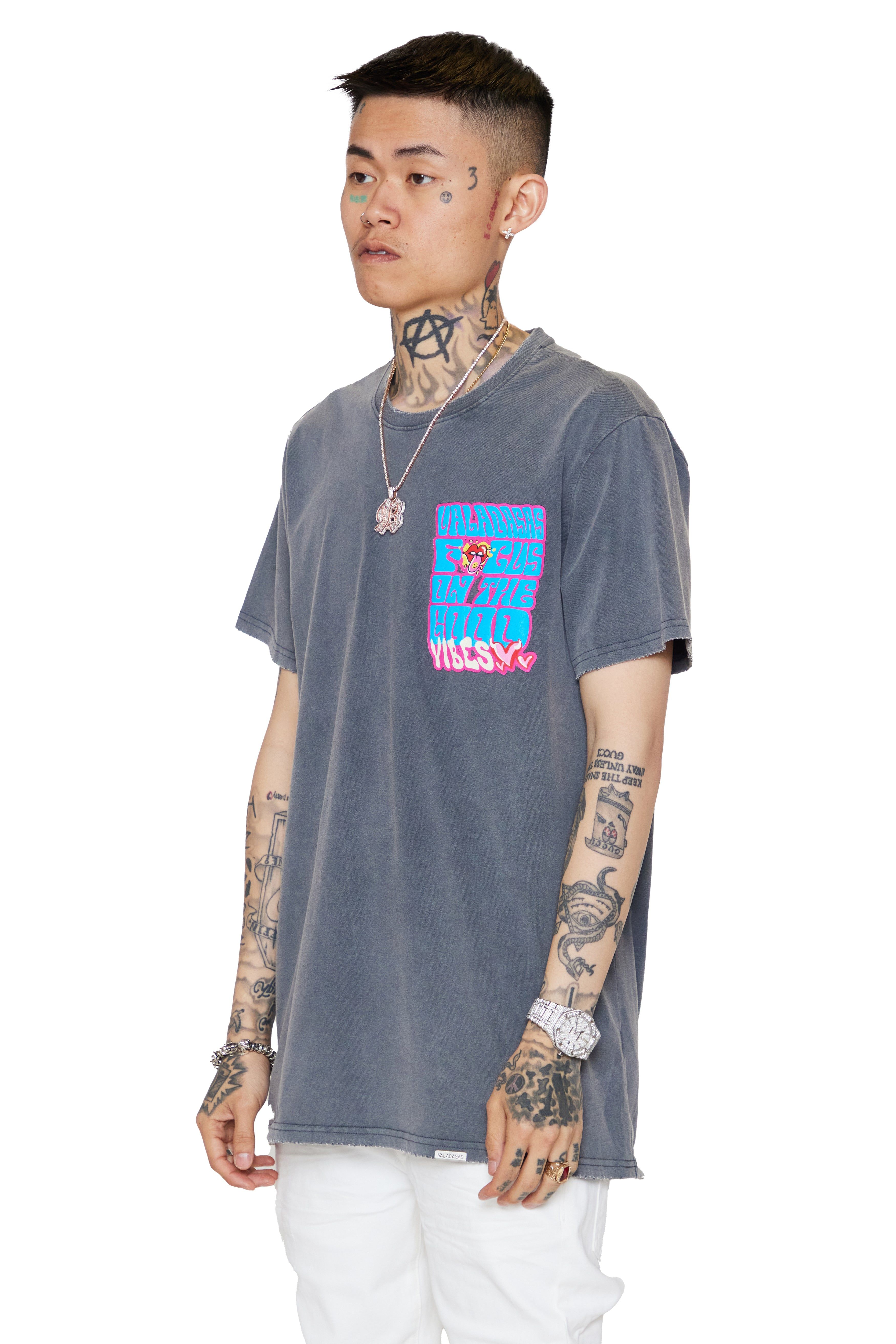 "GOOD VIBES" VINTAGE GREY TEE sold by valabasas product image thumbnail 2