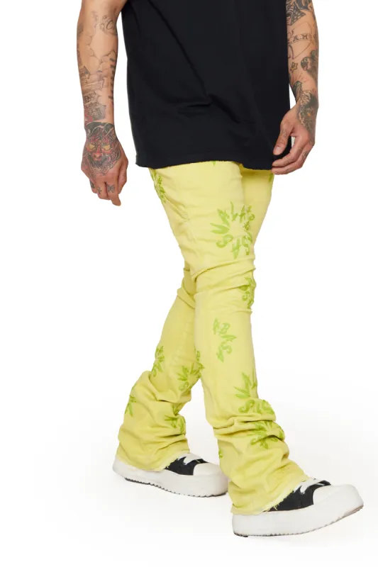 “ART” YELLOW STACKED FLARE JEAN sold by valabasas