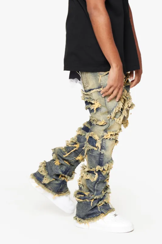 "EYEORE” DARK VINTAGE WASH STACKED FLARE JEAN sold by valabasas