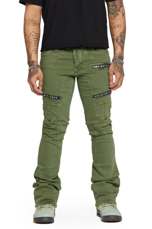 ‚ÄúFOX‚Äù OLIVE STACKED FLARE JEAN sold by valabasas