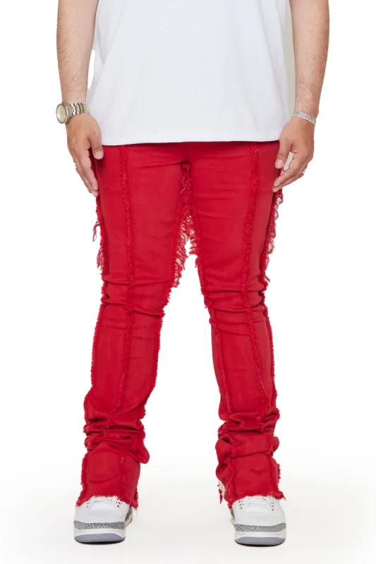 “CHAPTER” RED STACKED FLARE JEAN sold by valabasas