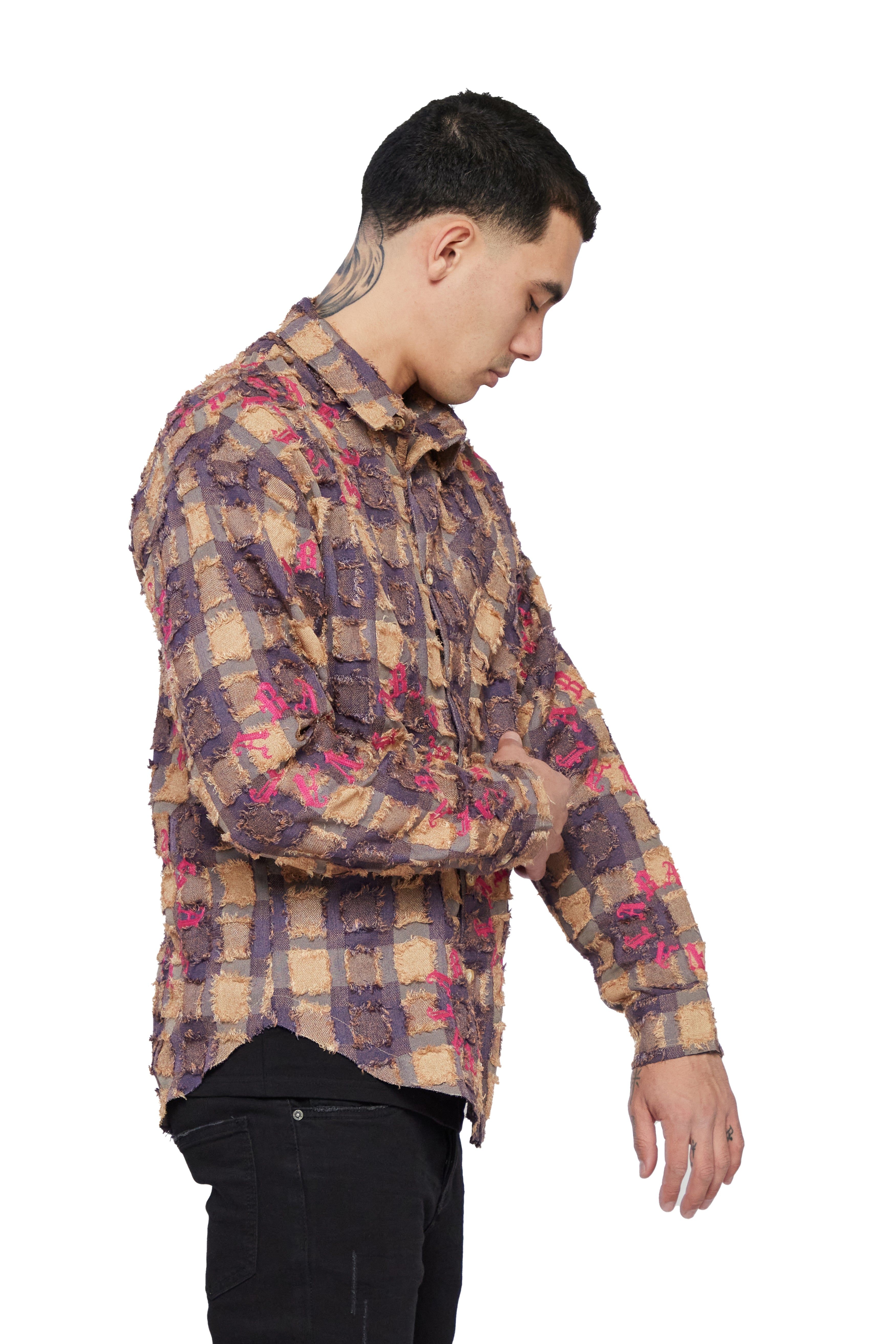 "ART PLAID" KHAKI GREY BUTTON DOWN sold by valabasas product image thumbnail 2