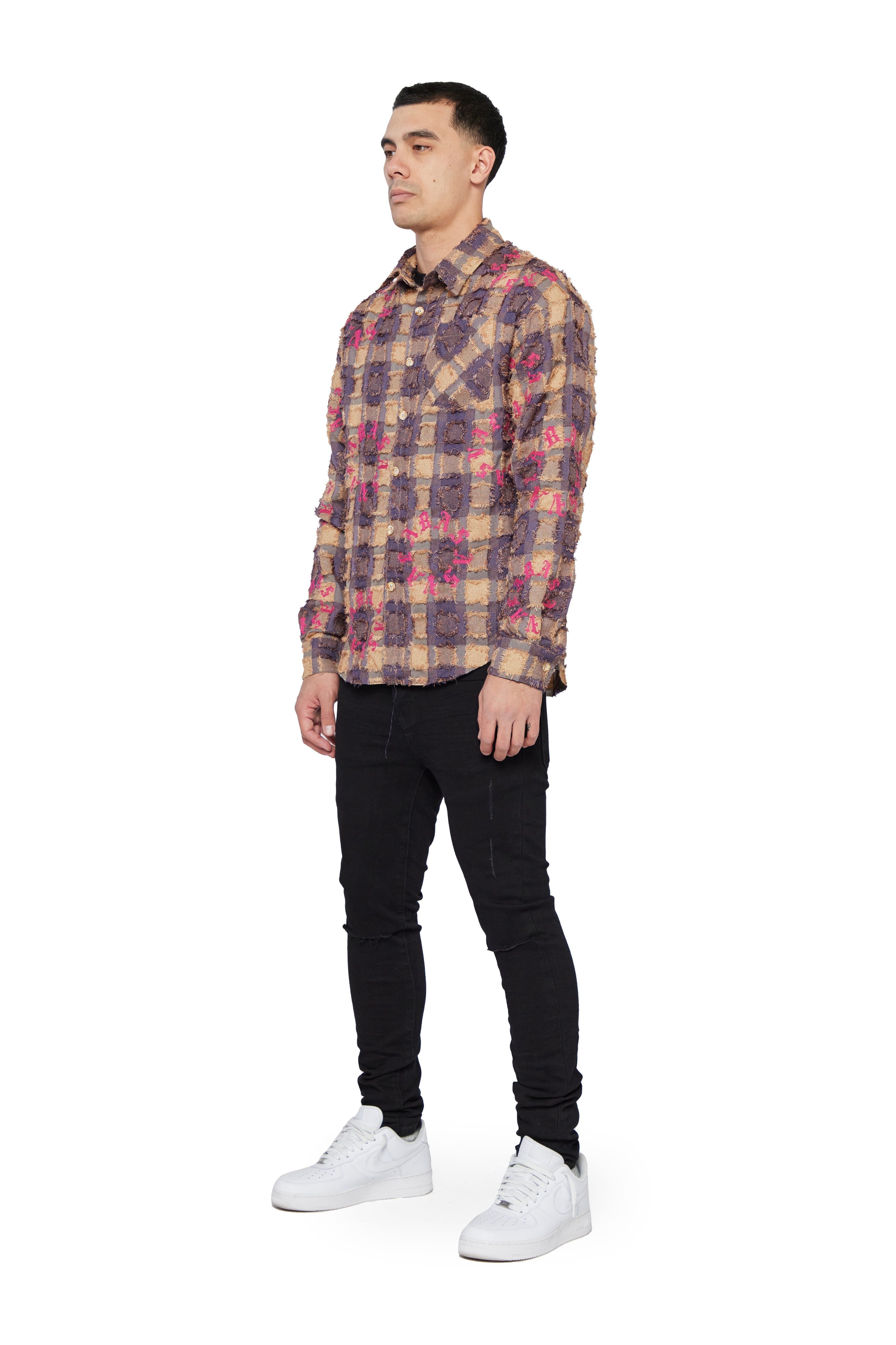 "ART PLAID" KHAKI GREY BUTTON DOWN sold by valabasas product image thumbnail 6