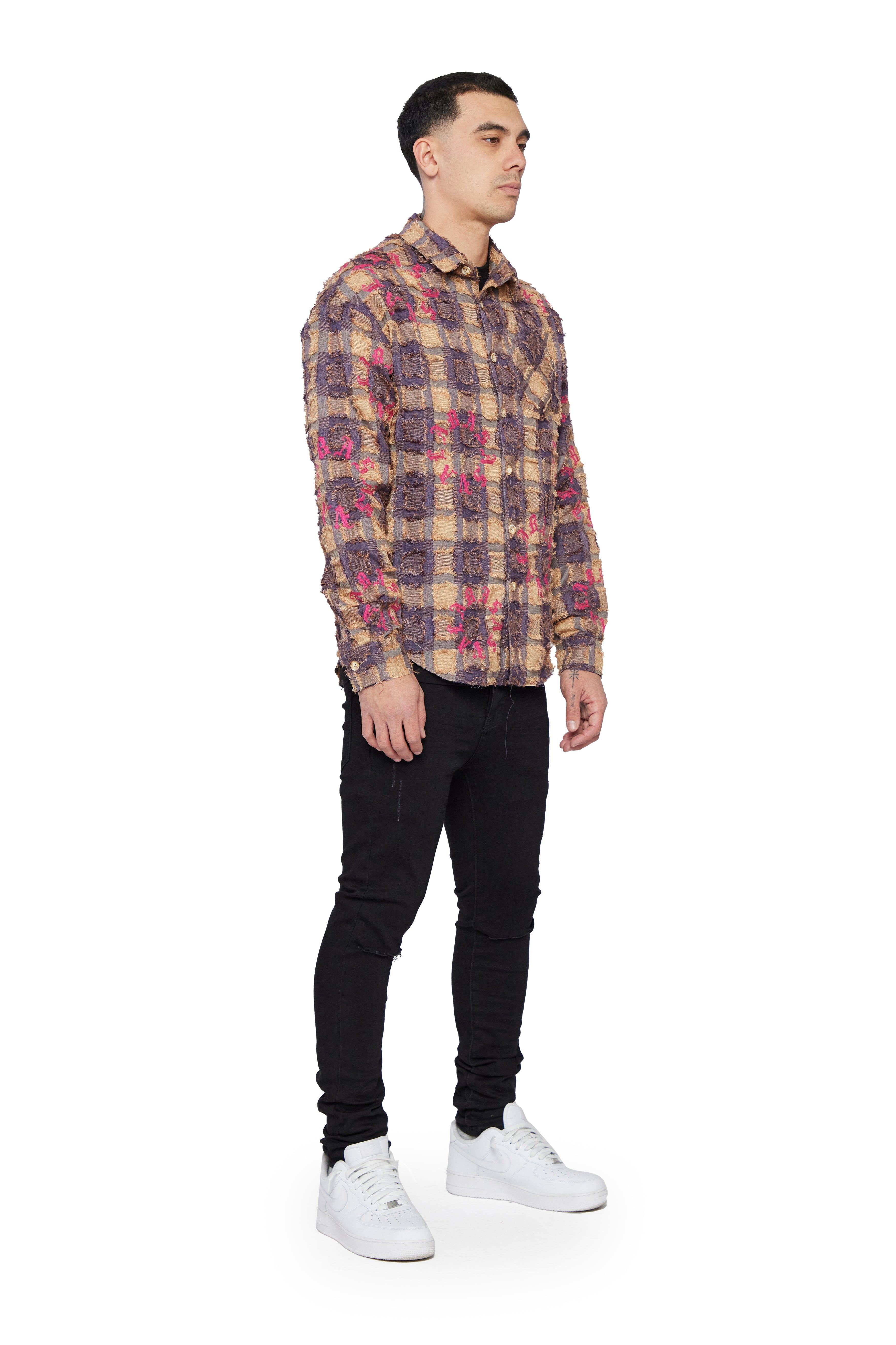 "ART PLAID" KHAKI GREY BUTTON DOWN sold by valabasas product image thumbnail 4