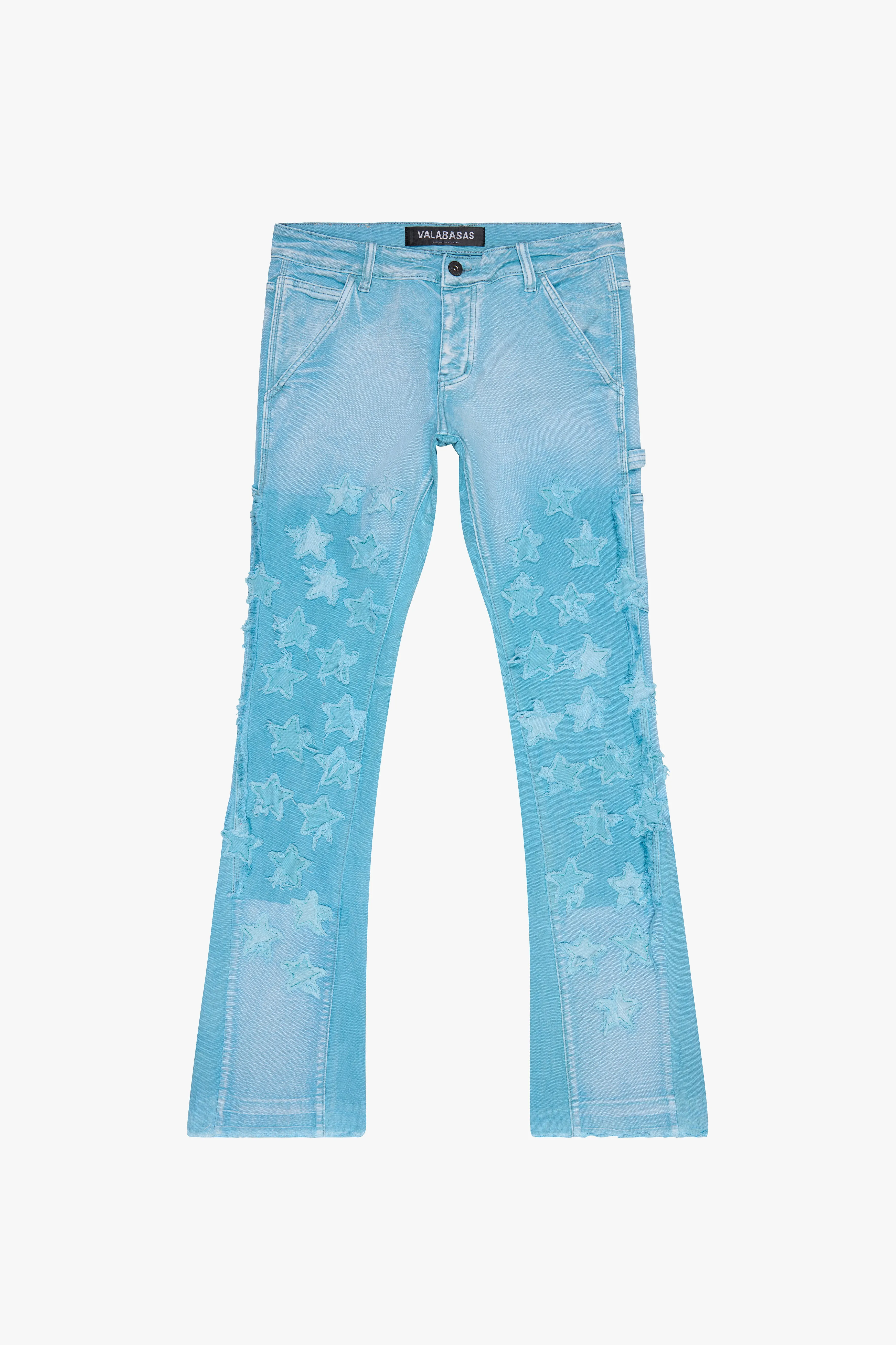 "V-STARS” STACKED FLARE JEAN BLUE WASHED sold by valabasas