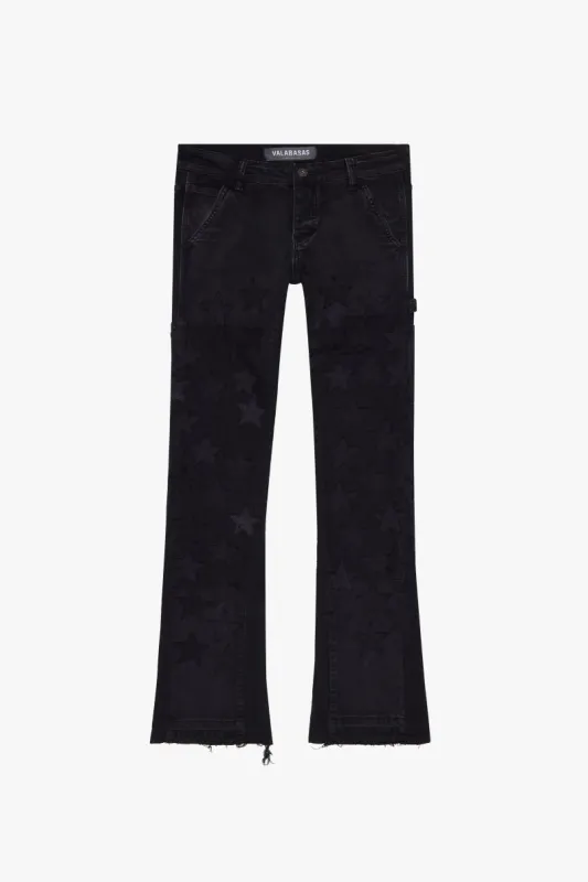 "V-STARS” BLACK STACKED FLARE JEAN sold by valabasas