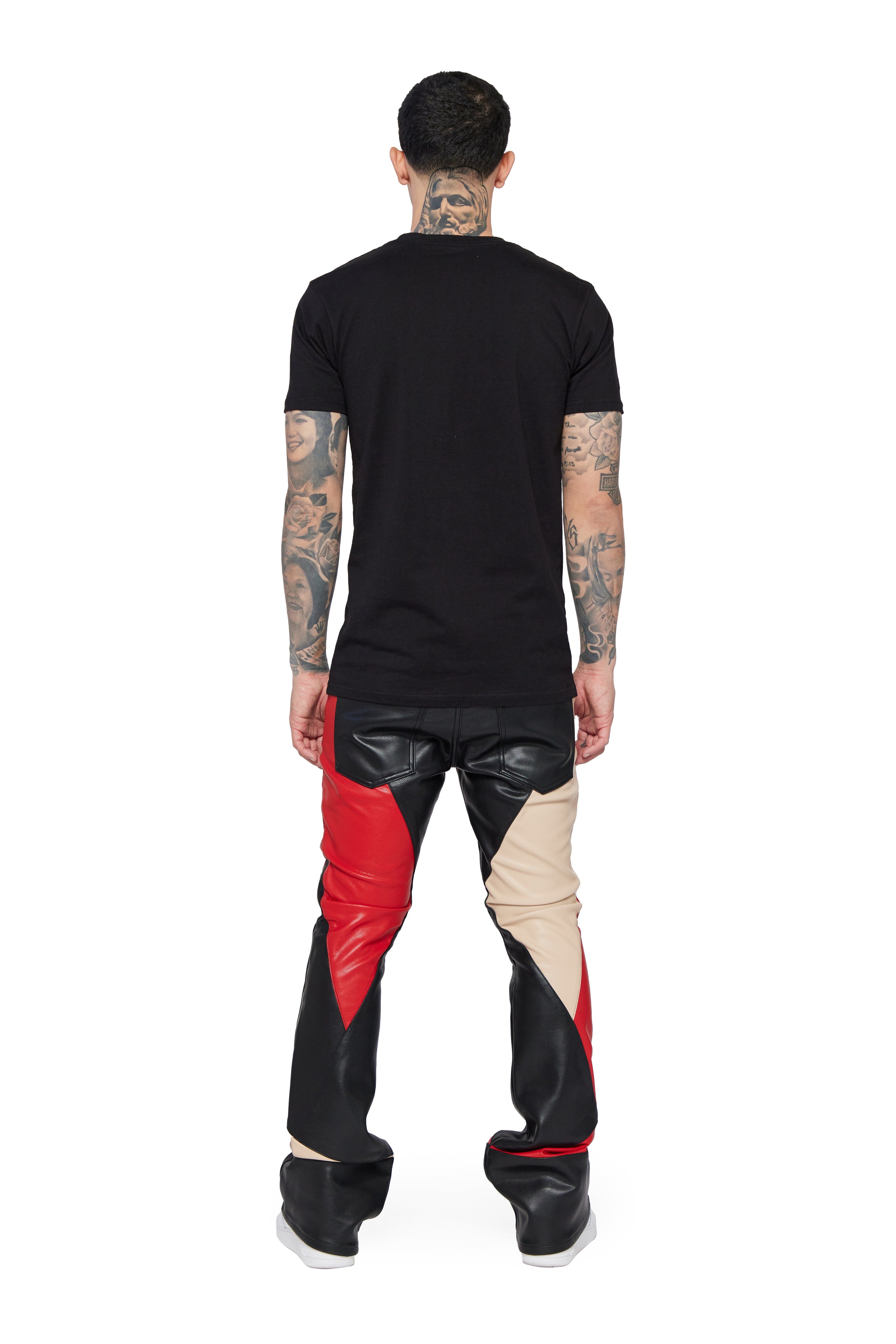"ARTISAN" BLACK CREAM RED STACKED FLARE JEAN sold by valabasas product image thumbnail 3
