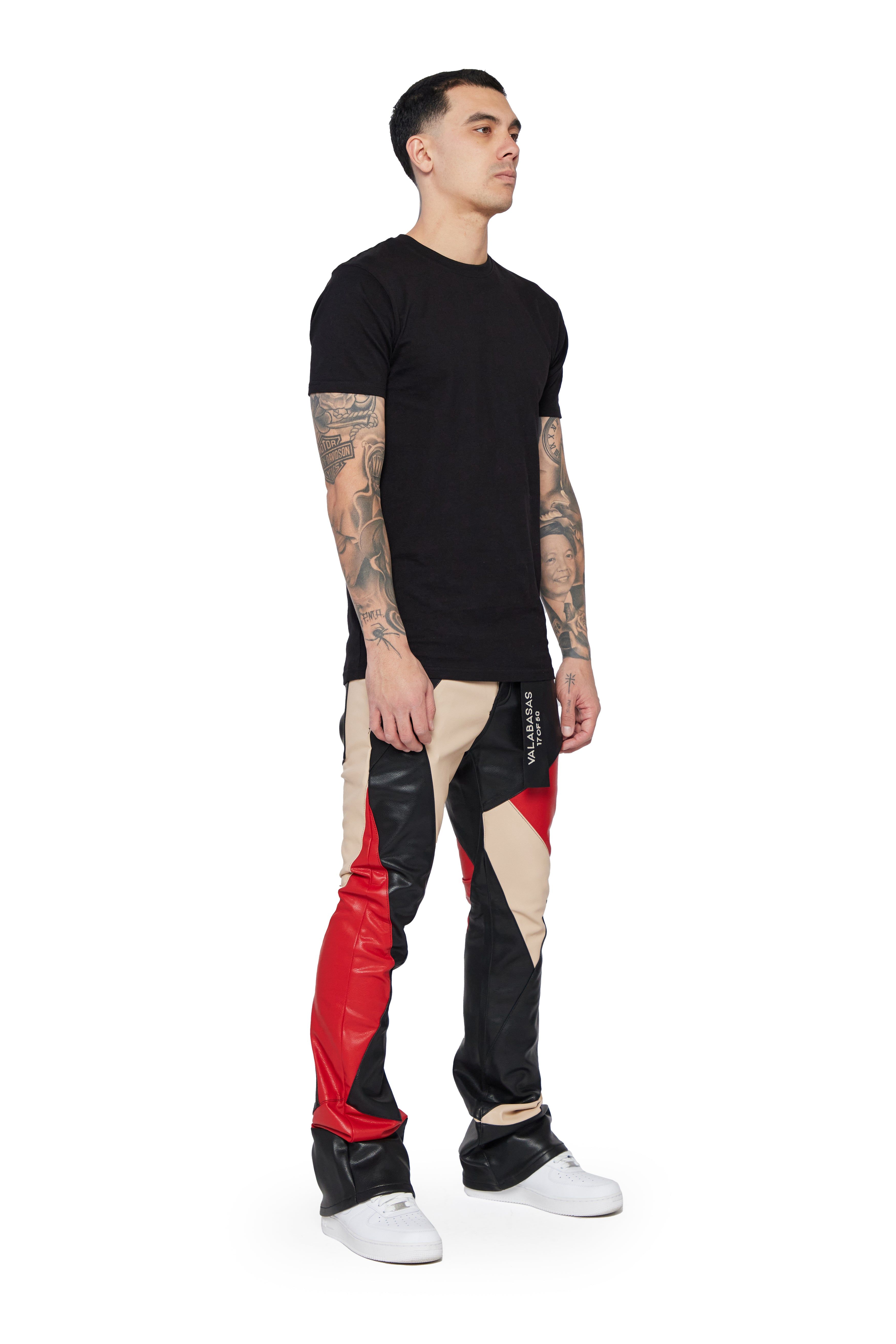 "ARTISAN" BLACK CREAM RED STACKED FLARE JEAN sold by valabasas product image thumbnail 5