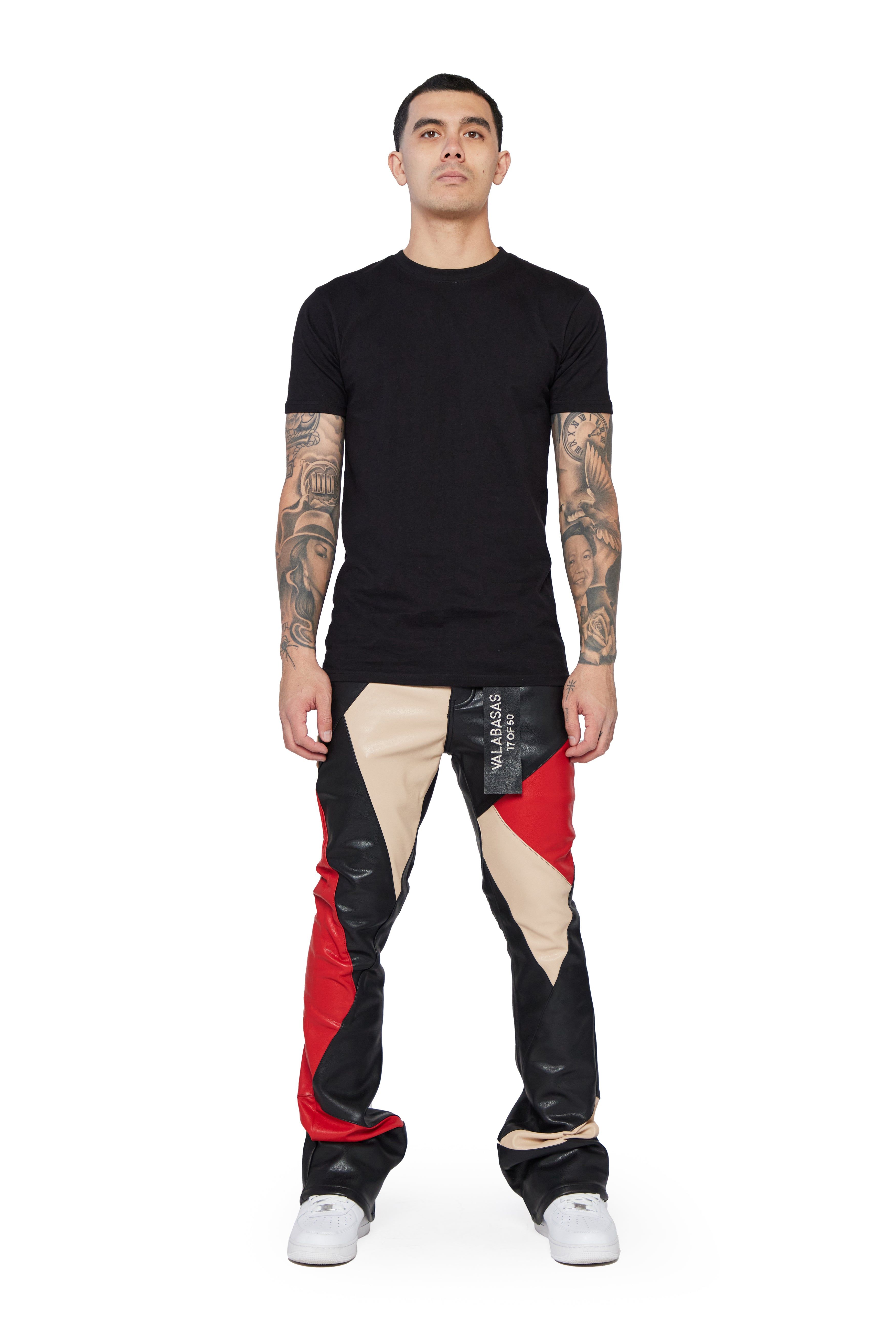 "ARTISAN" BLACK CREAM RED STACKED FLARE JEAN sold by valabasas product image thumbnail 2