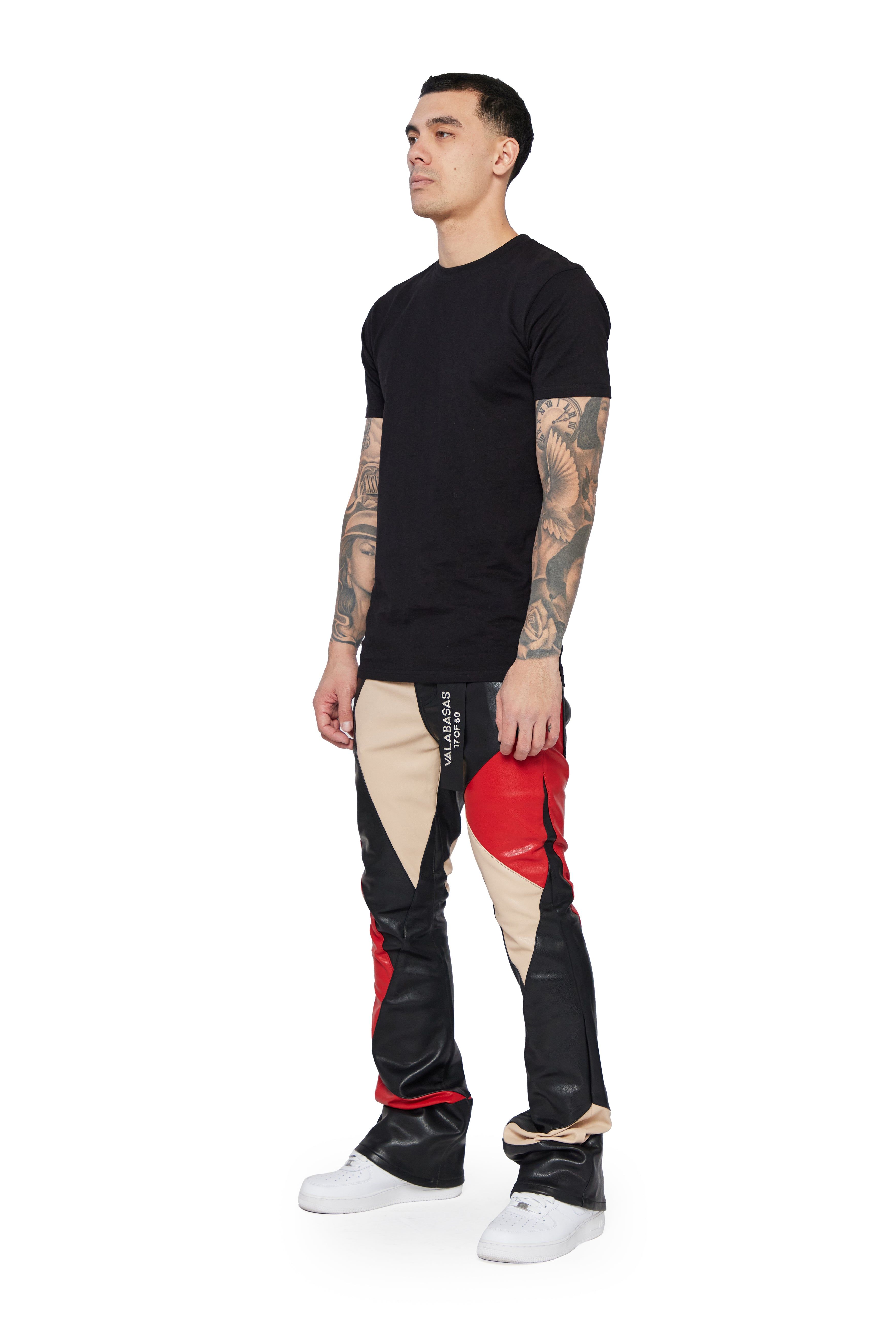 "ARTISAN" BLACK CREAM RED STACKED FLARE JEAN sold by valabasas product image thumbnail 4