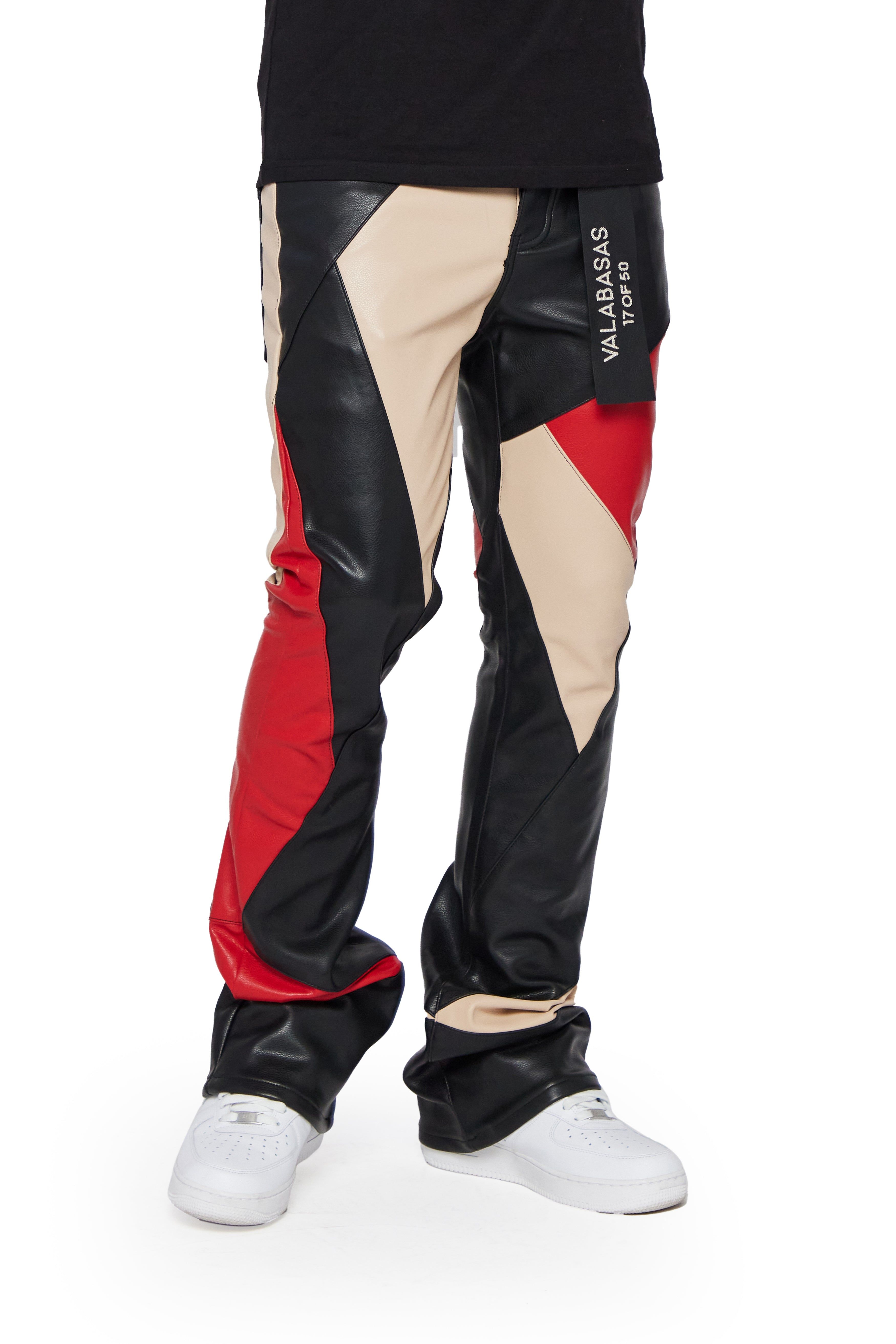 "ARTISAN" BLACK CREAM RED STACKED FLARE JEAN sold by valabasas