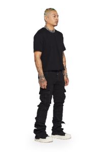 “BRIDGER” BLACK SUPER STACKED FLARE JEANS sold by valabasas