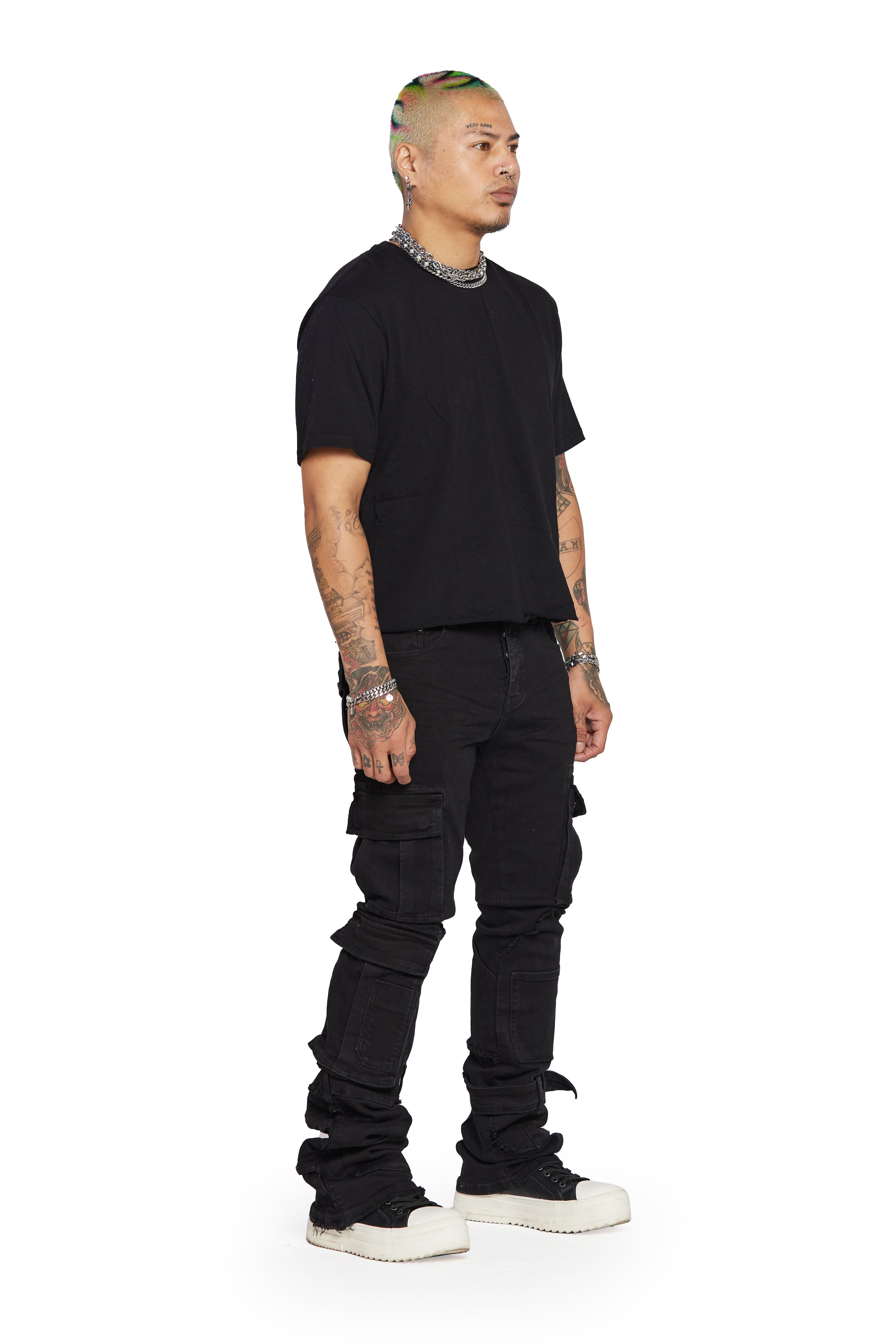 “BRIDGER” BLACK SUPER STACKED FLARE JEANS sold by valabasas product image thumbnail 5