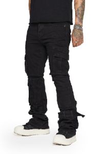 “BRIDGER” BLACK SUPER STACKED FLARE JEANS sold by valabasas