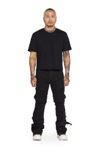 “BRIDGER” BLACK SUPER STACKED FLARE JEANS sold by valabasas