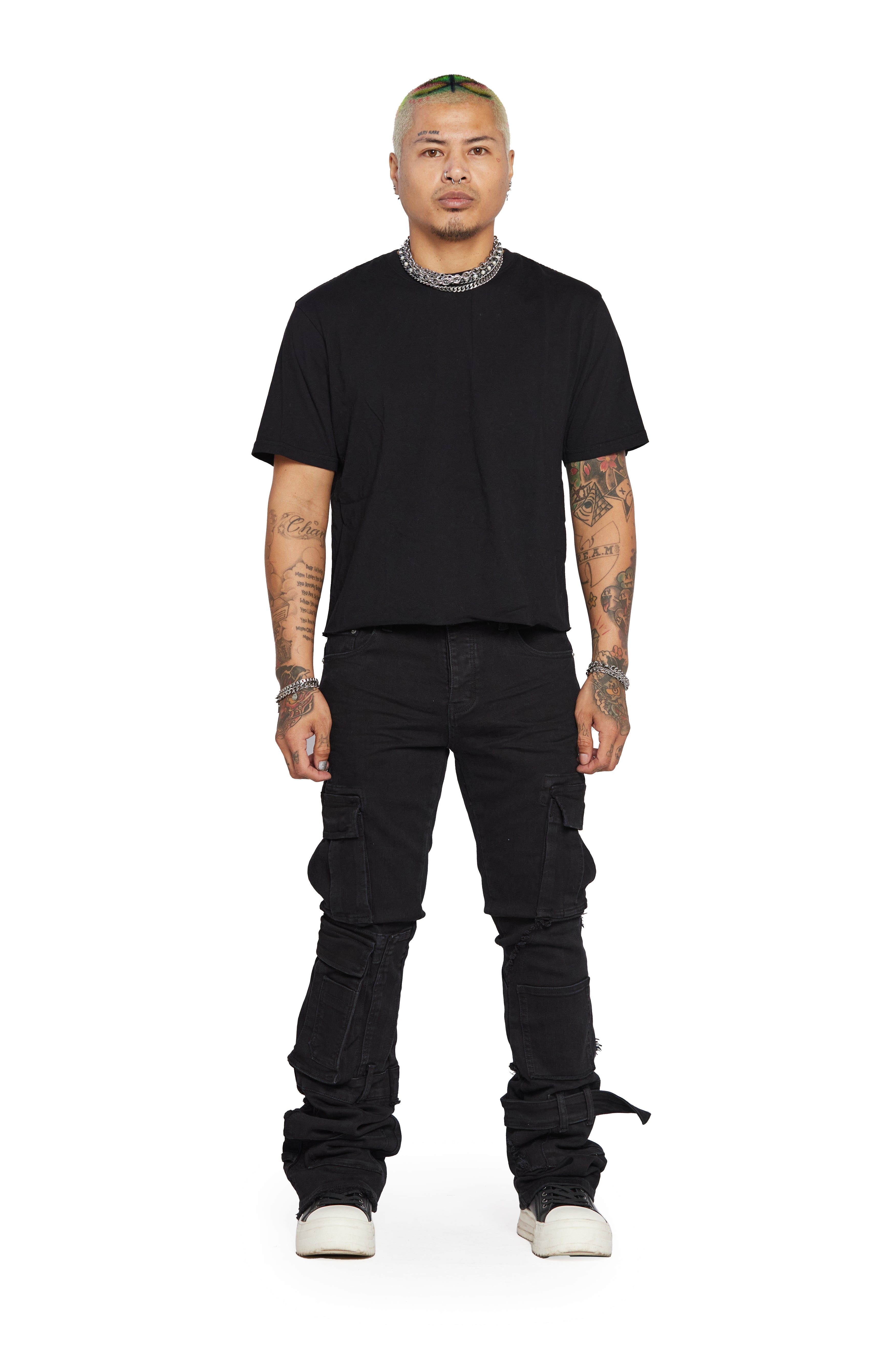 “BRIDGER” BLACK SUPER STACKED FLARE JEANS sold by valabasas product image thumbnail 2