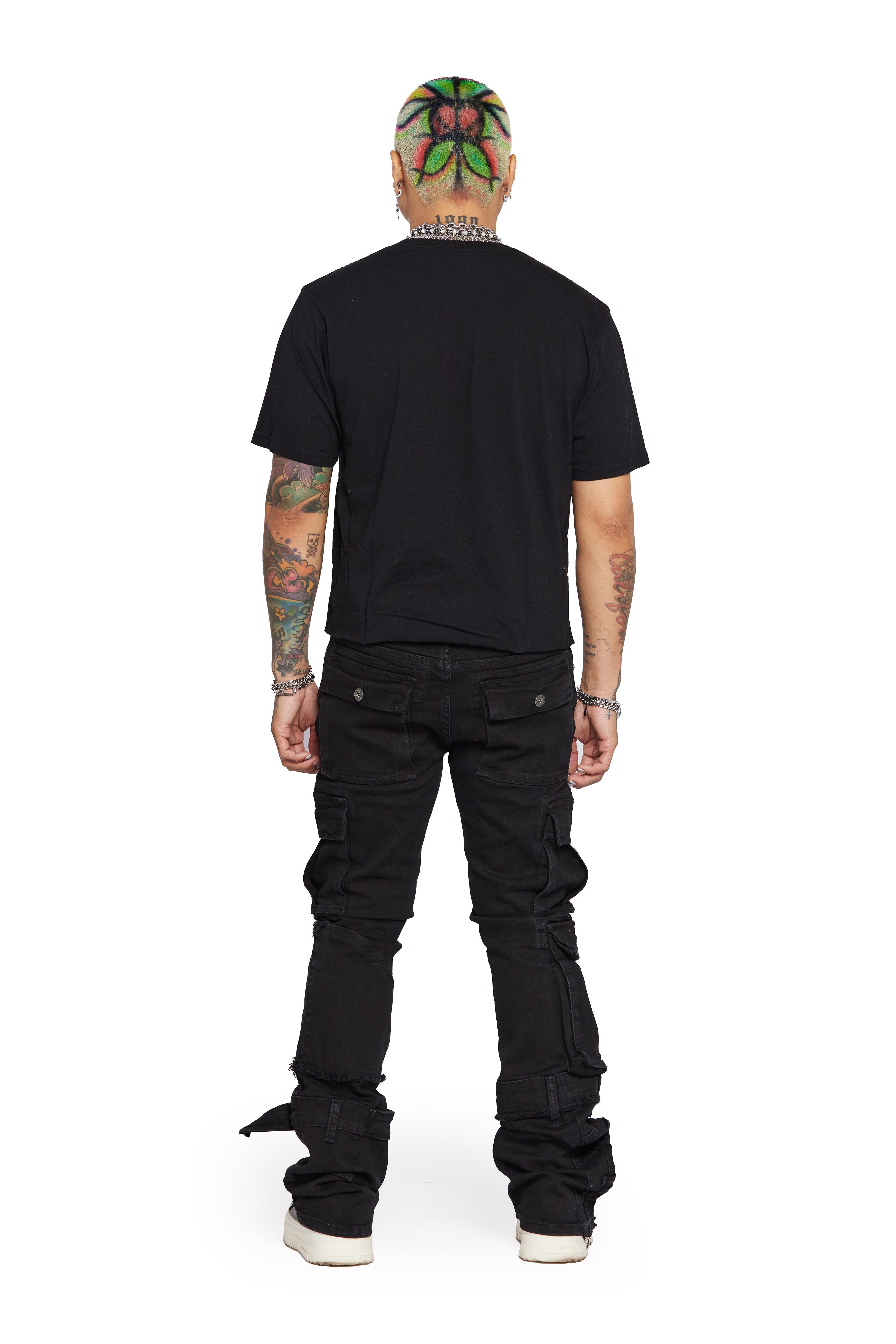 “BRIDGER” BLACK SUPER STACKED FLARE JEANS sold by valabasas product image thumbnail 4
