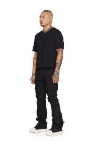 “BRIDGER” BLACK SUPER STACKED FLARE JEANS sold by valabasas