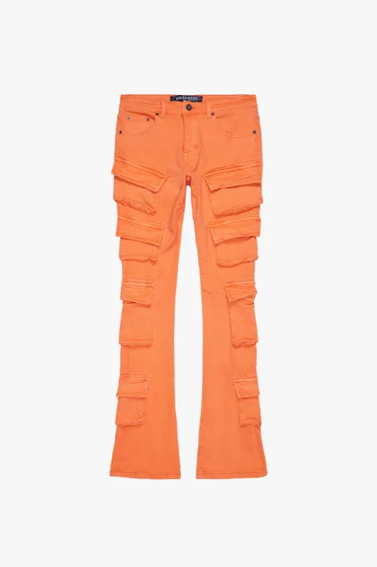 "PINNACLE” ORANGE STACKED FLARE JEAN sold by valabasas