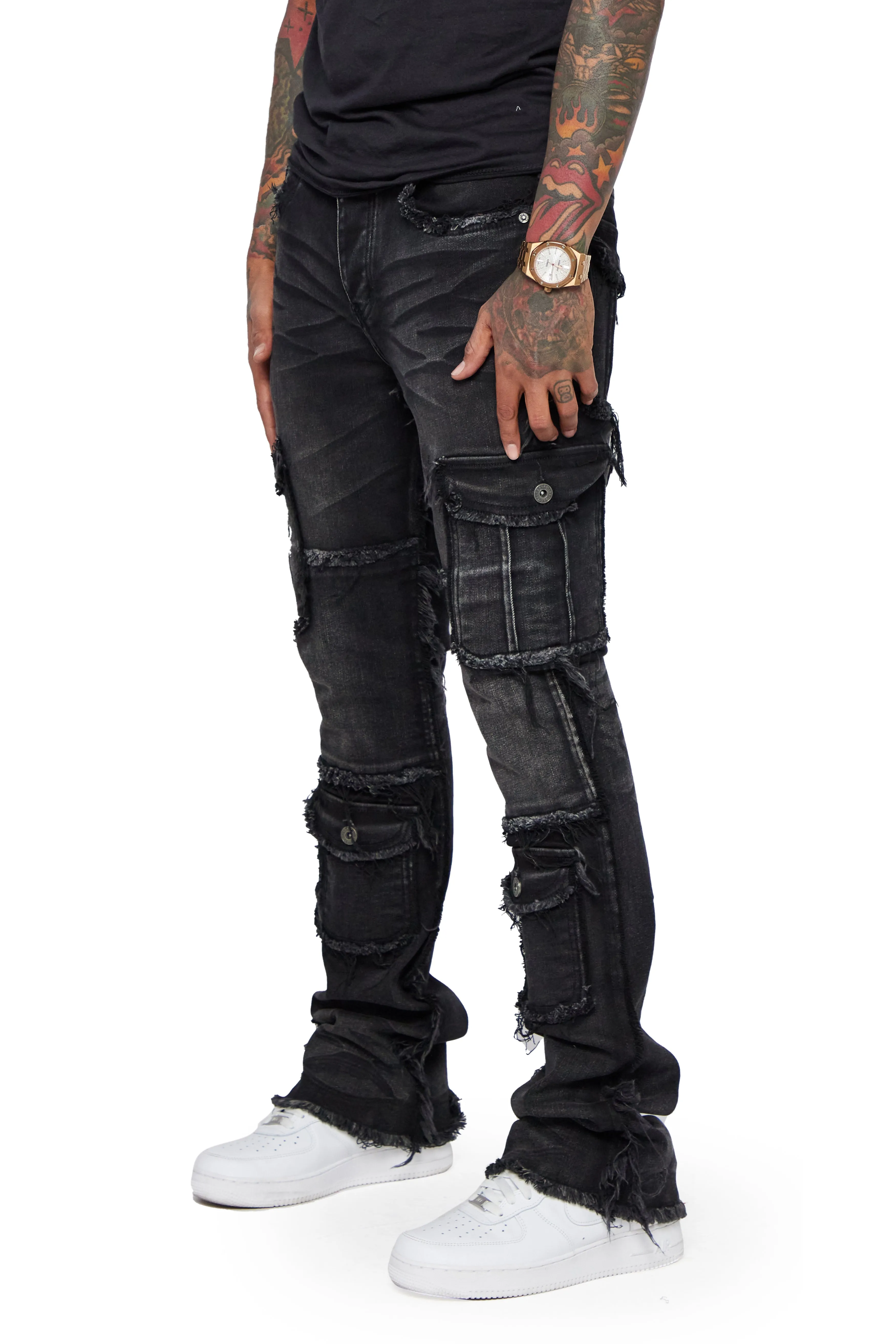 "AERERINE” VINTAGE GREY STACKED FLARE JEAN sold by valabasas product image thumbnail 3