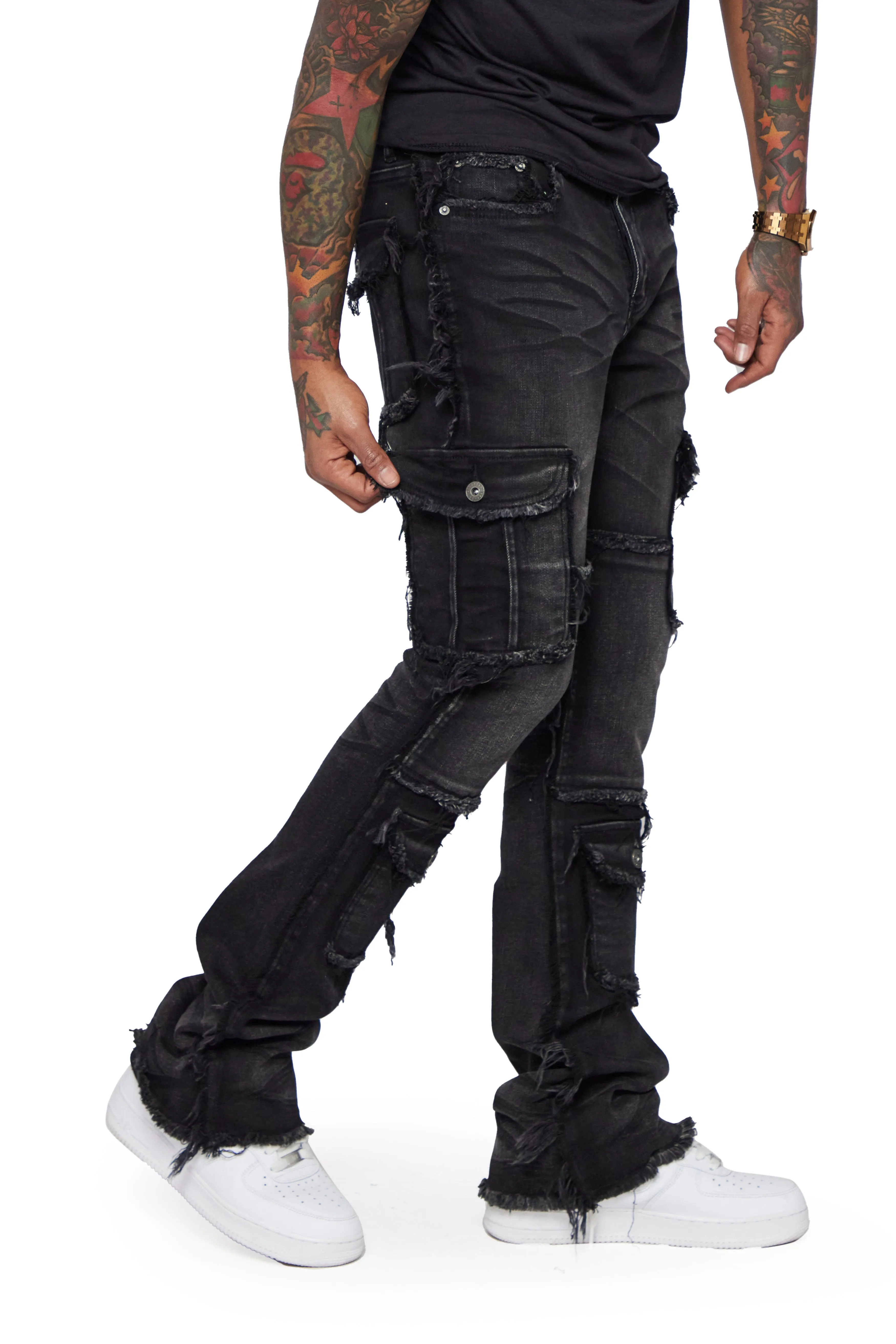 "AERERINE” VINTAGE GREY STACKED FLARE JEAN sold by valabasas product image thumbnail 2