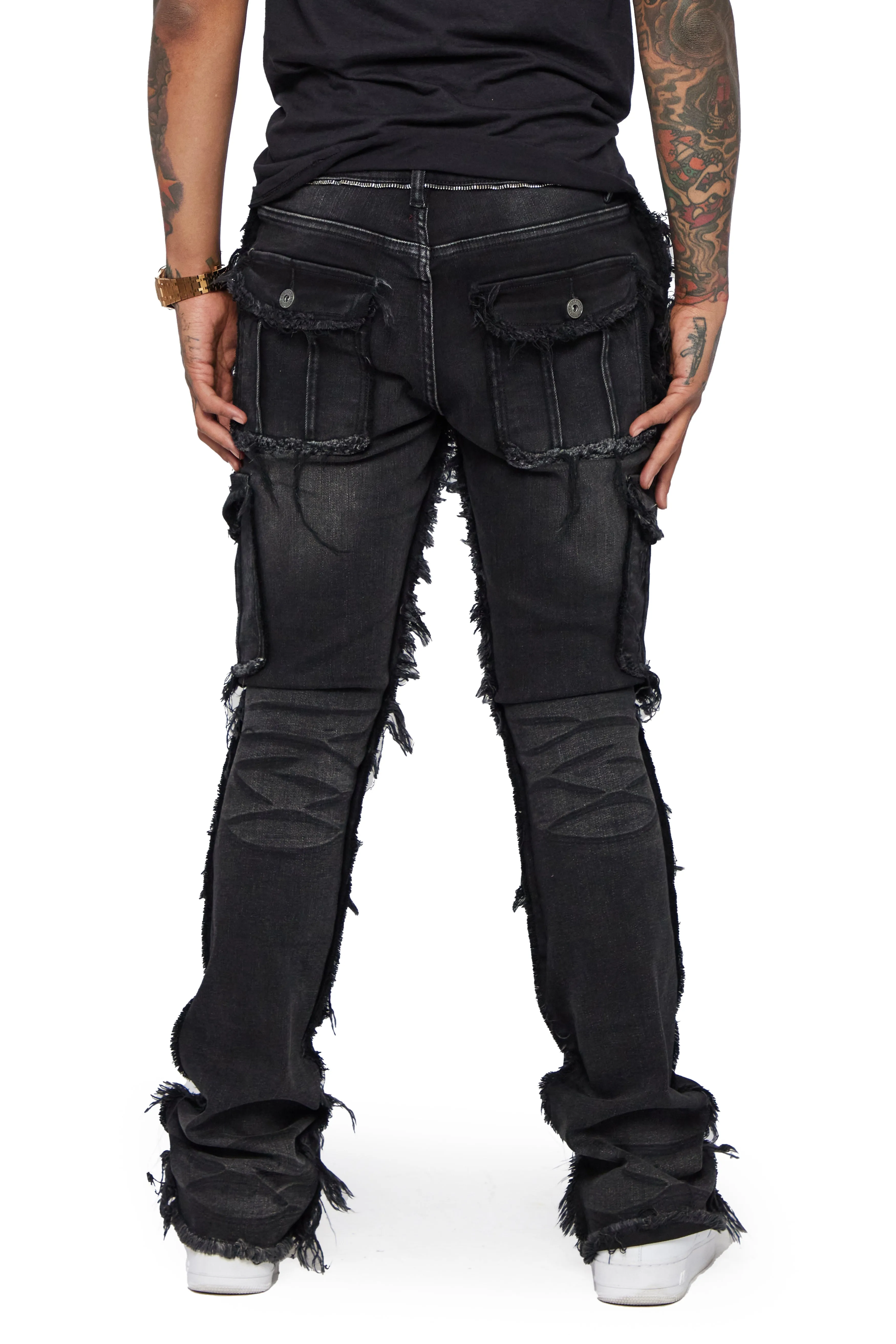 "AERERINE” VINTAGE GREY STACKED FLARE JEAN sold by valabasas product image thumbnail 4