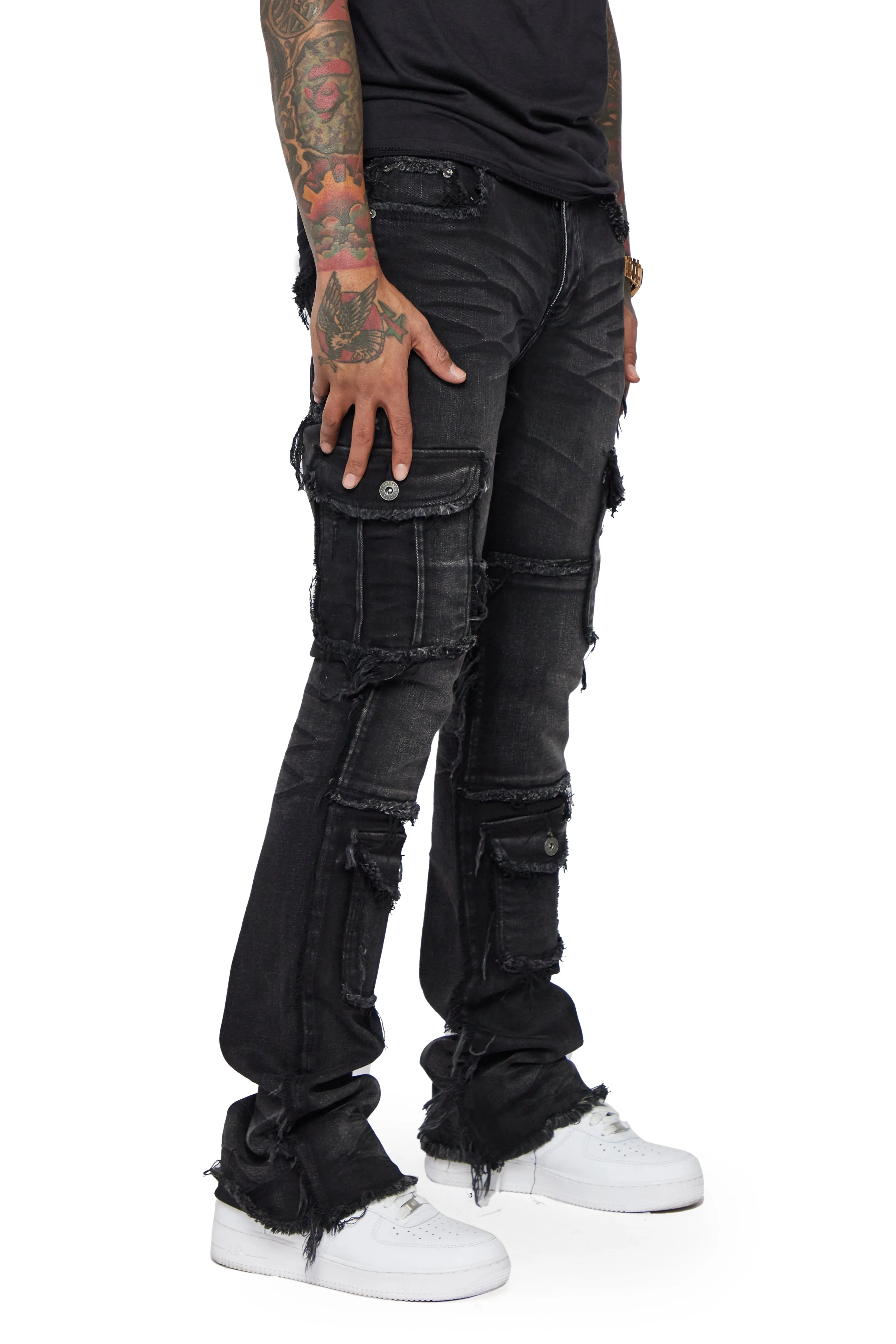 "AERERINE” VINTAGE GREY STACKED FLARE JEAN sold by valabasas product image thumbnail 5