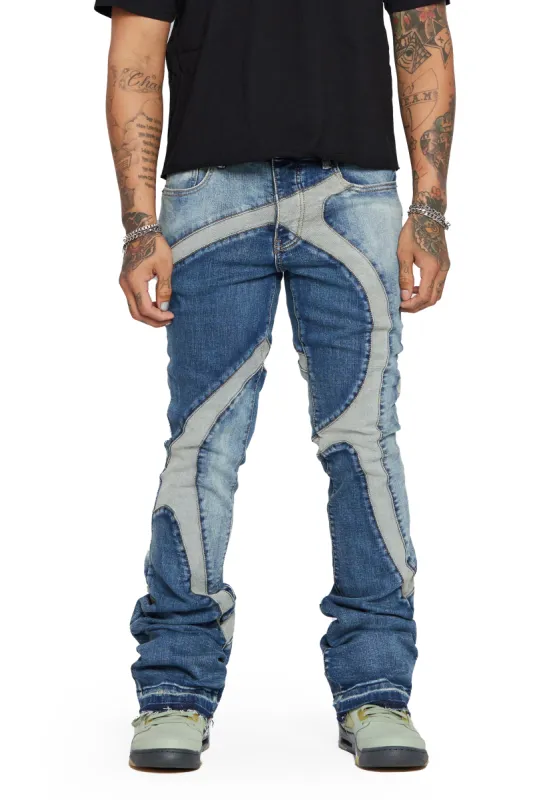 “WILDER” DARK & LT BLUE STACKED FLARE JEAN sold by valabasas