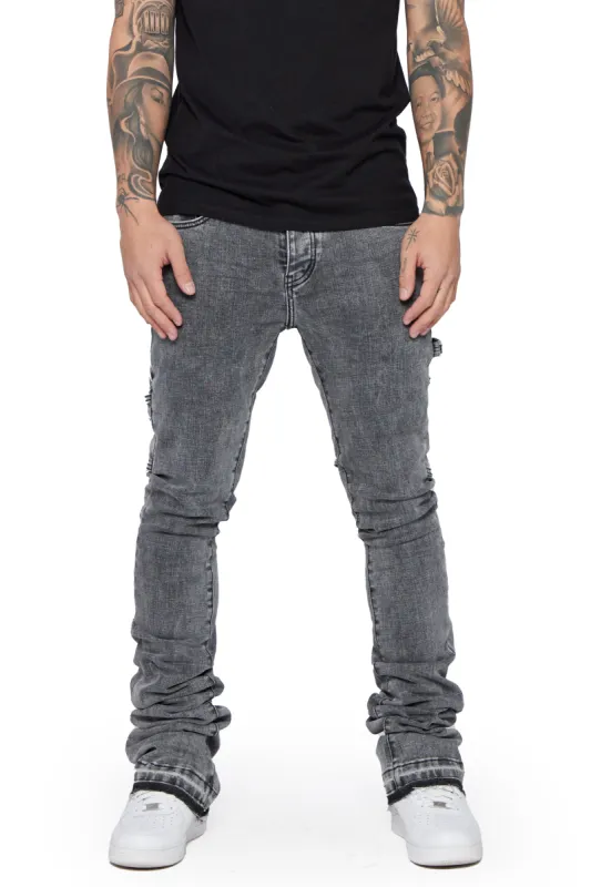 "MR. EXTENDO" LT. GREY WASHED STACKED FLARE JEAN sold by valabasas