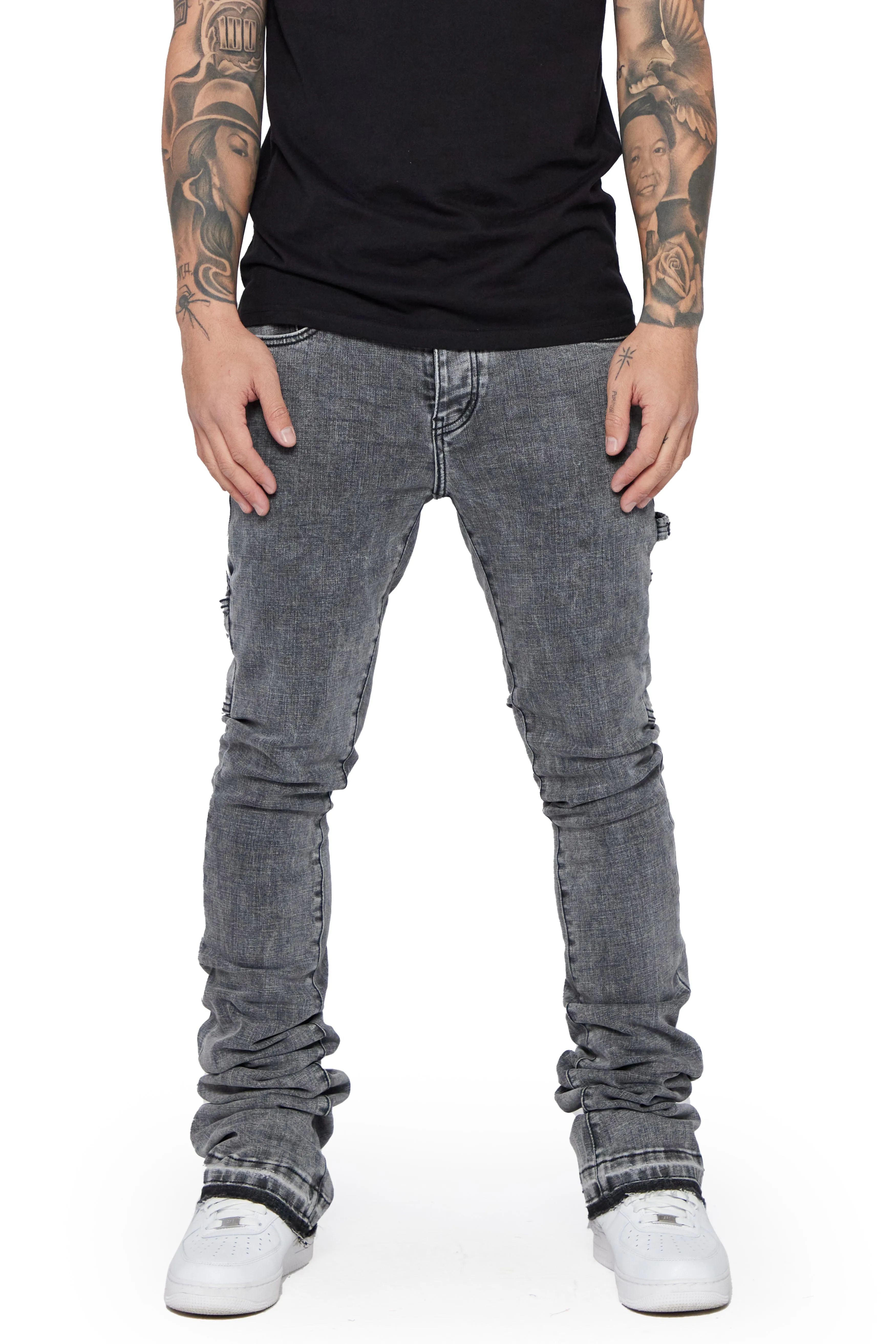 "MR. EXTENDO" STACKED FLARE JEAN LT. GREY WASHED sold by valabasas