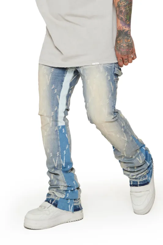 "BONA FIDE" CREAM WASH STACKED FLARE JEAN made by valabasas