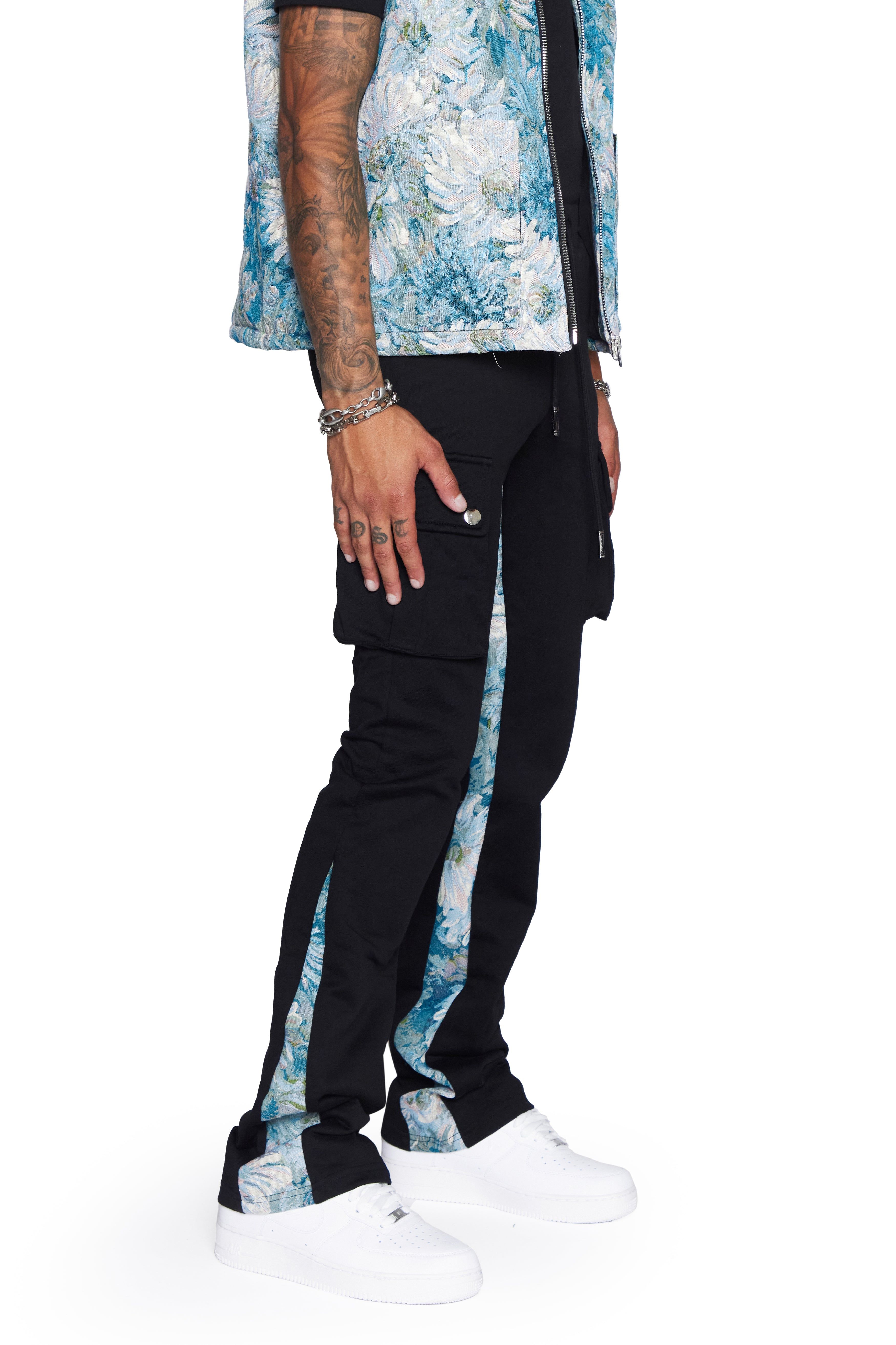“BLEK LE RAT” BLUE MULTI FRENCH TERRY STACKED FLARE JEAN sold by valabasas product image thumbnail 3
