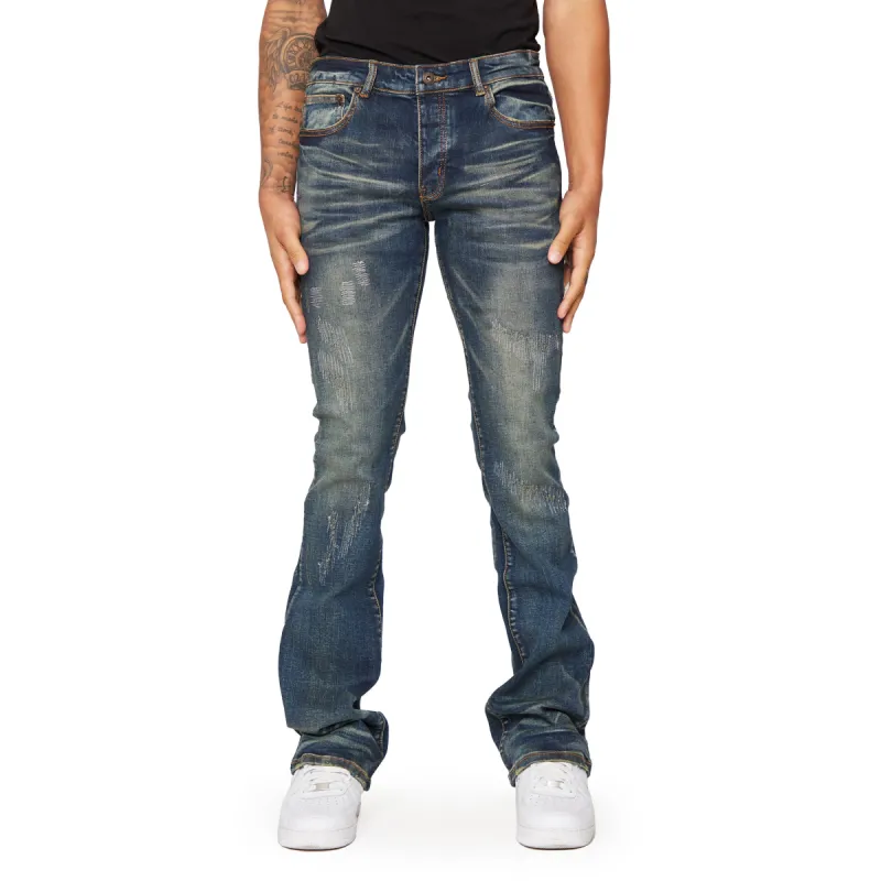 “SUPERNOVA” BLUE SPORCO STACKED FLARE JEAN sold by valabasas