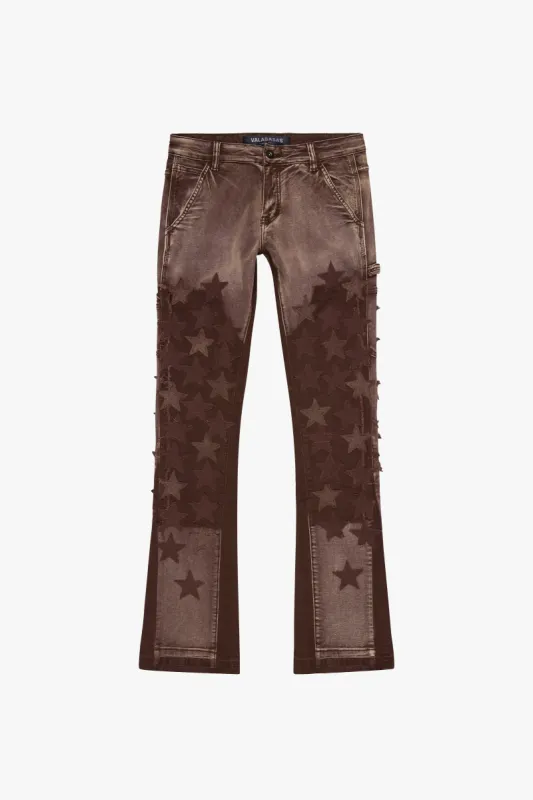 "V-STARS” BROWN WASH STACKED FLARE JEAN sold by valabasas