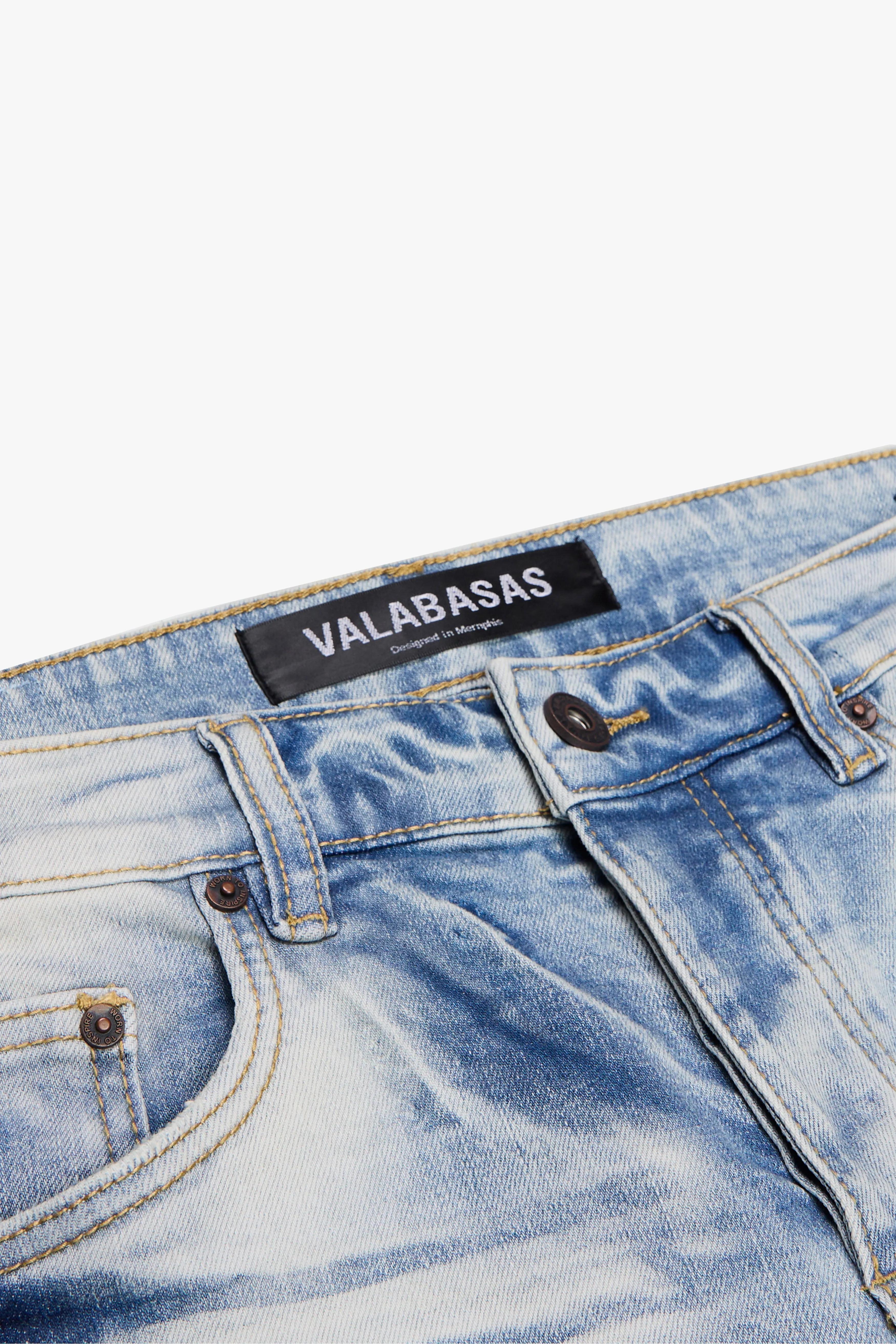"STREAMLINE" LT BLUE WASH STACKED FLARE JEANS sold by valabasas product image thumbnail 2
