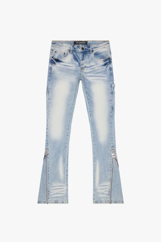 "STREAMLINE" LT BLUE WASH STACKED FLARE JEANS sold by valabasas