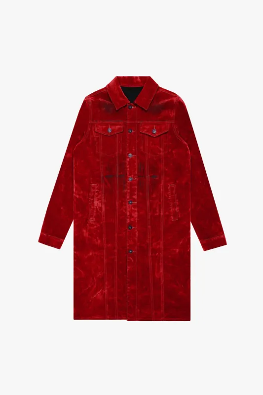 "NOCTURNE" RED SUEDE TRENCH COAT sold by valabasas