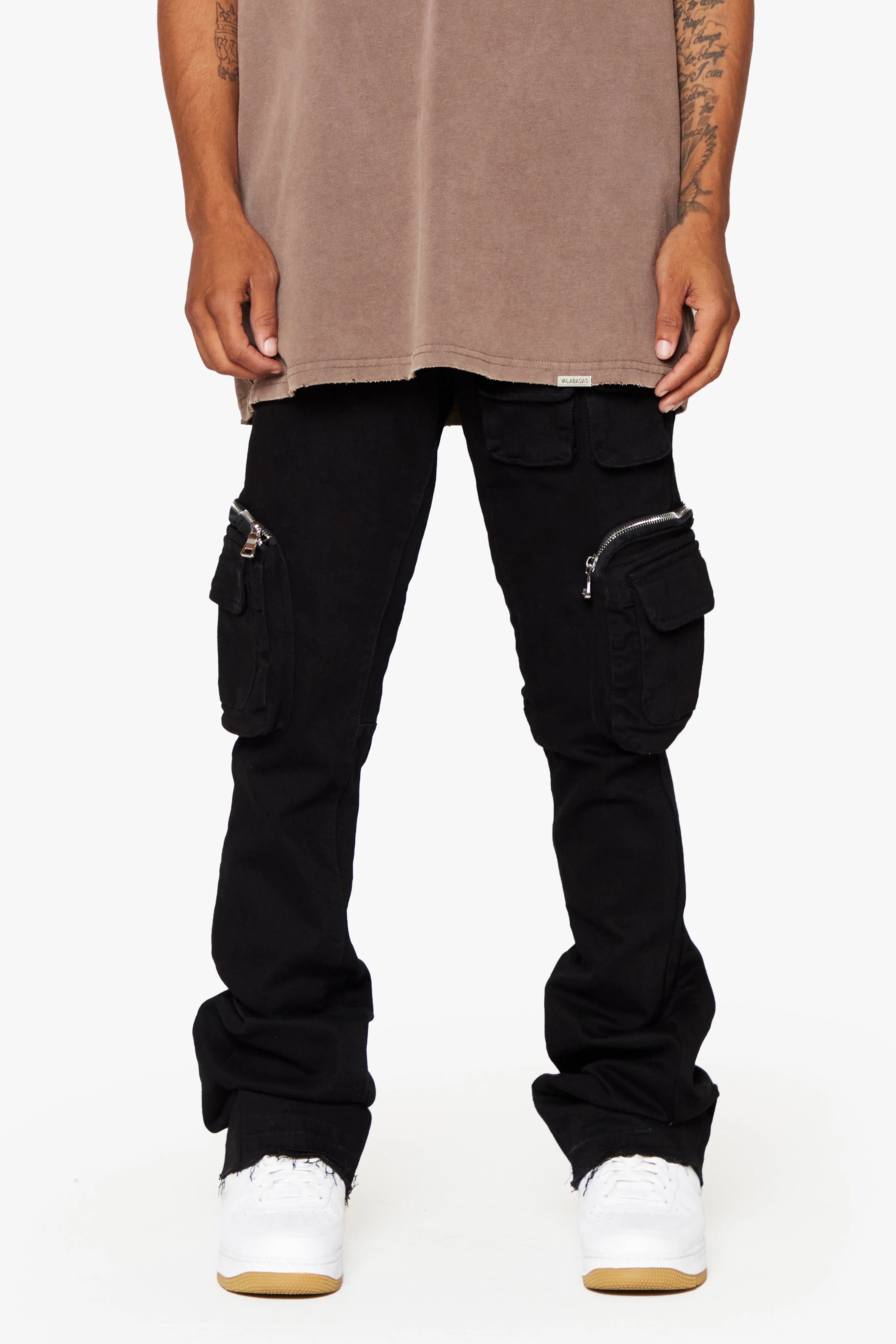 "DRAKE” Stacked Flare Jean Black sold by valabasas