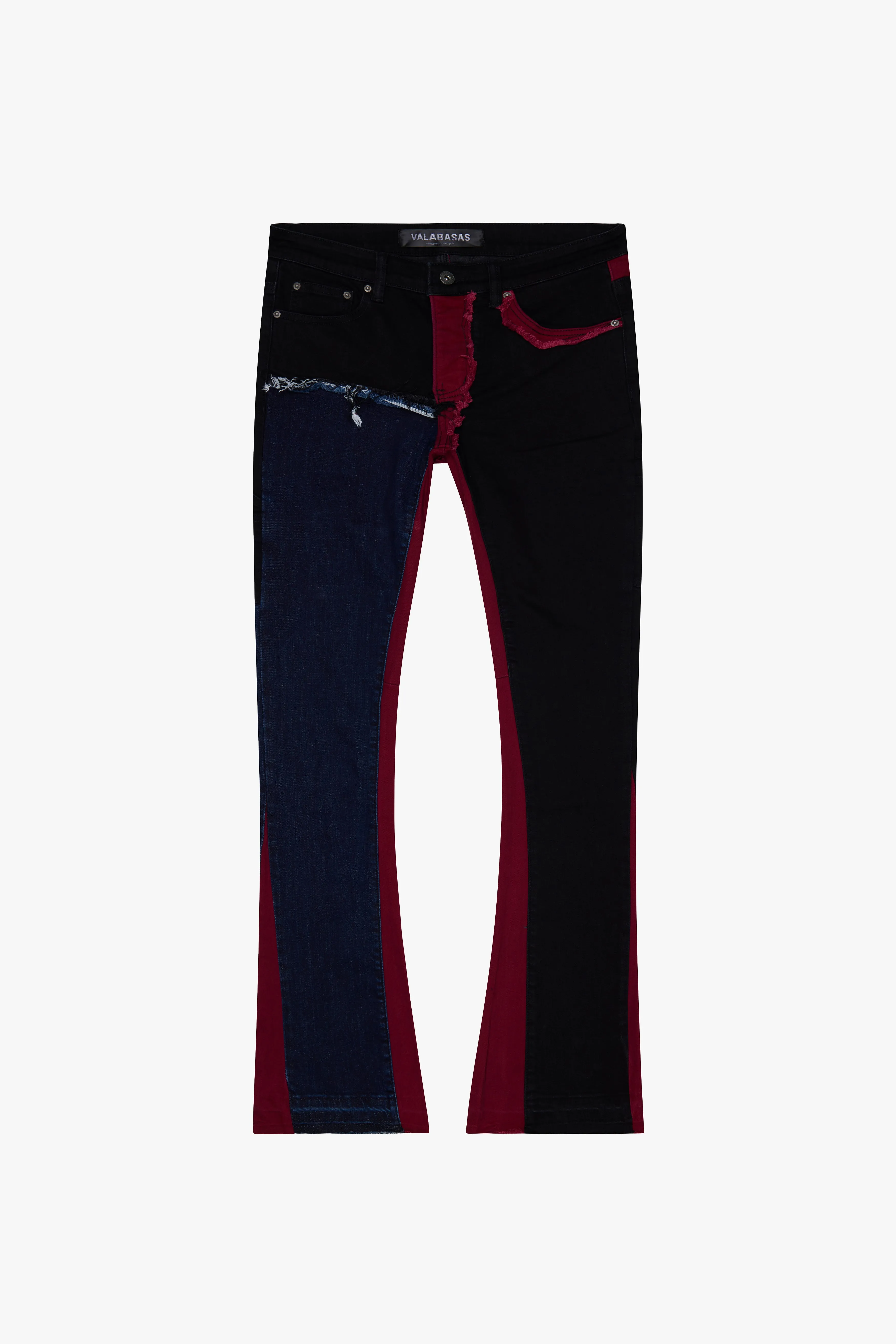 "CHICAGO" STACKED FLARE JEAN RED BLACK sold by valabasas