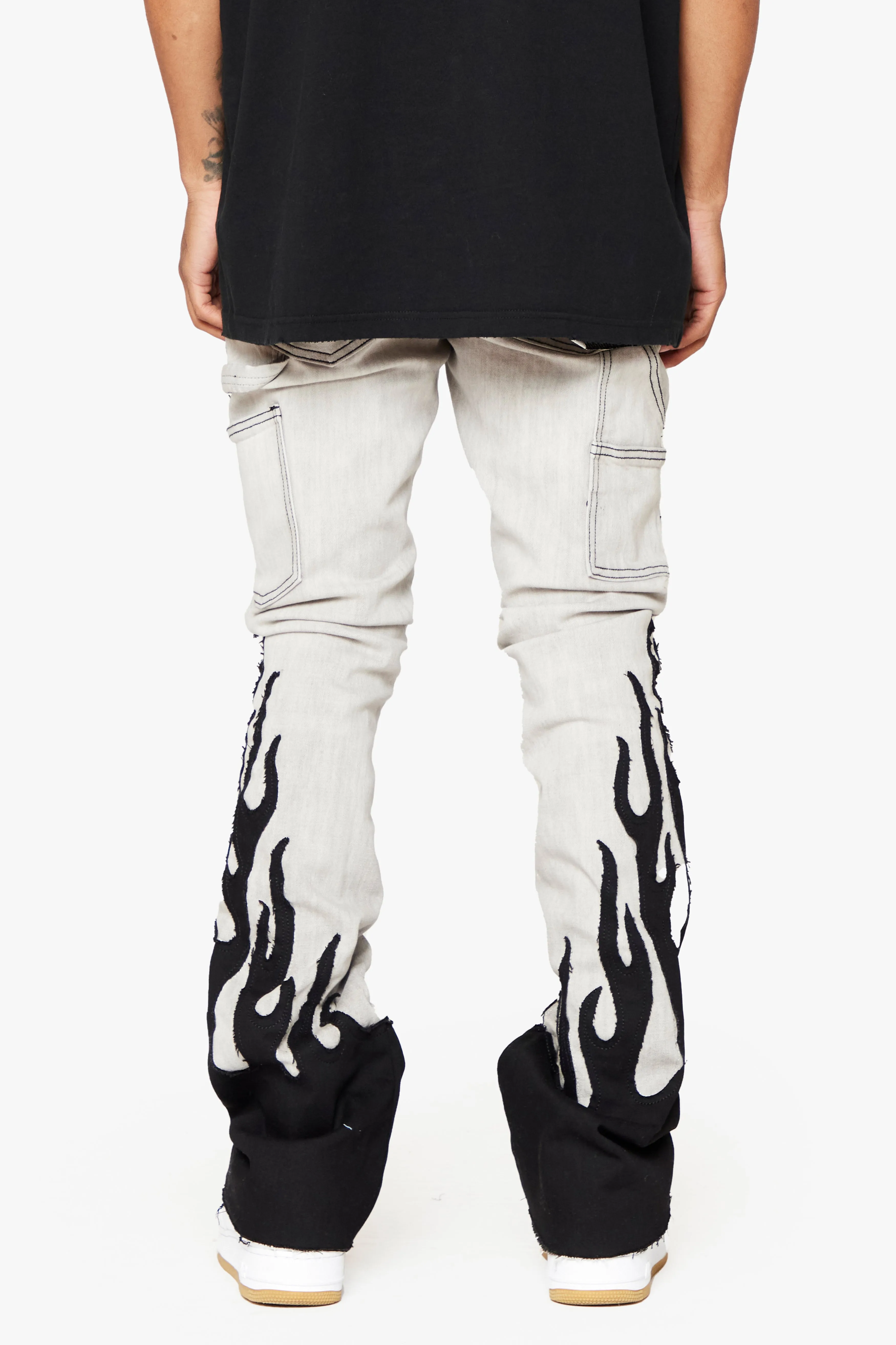"FLAME" WHITE BLACK STACKED FLARE JEAN sold by valabasas product image thumbnail 2